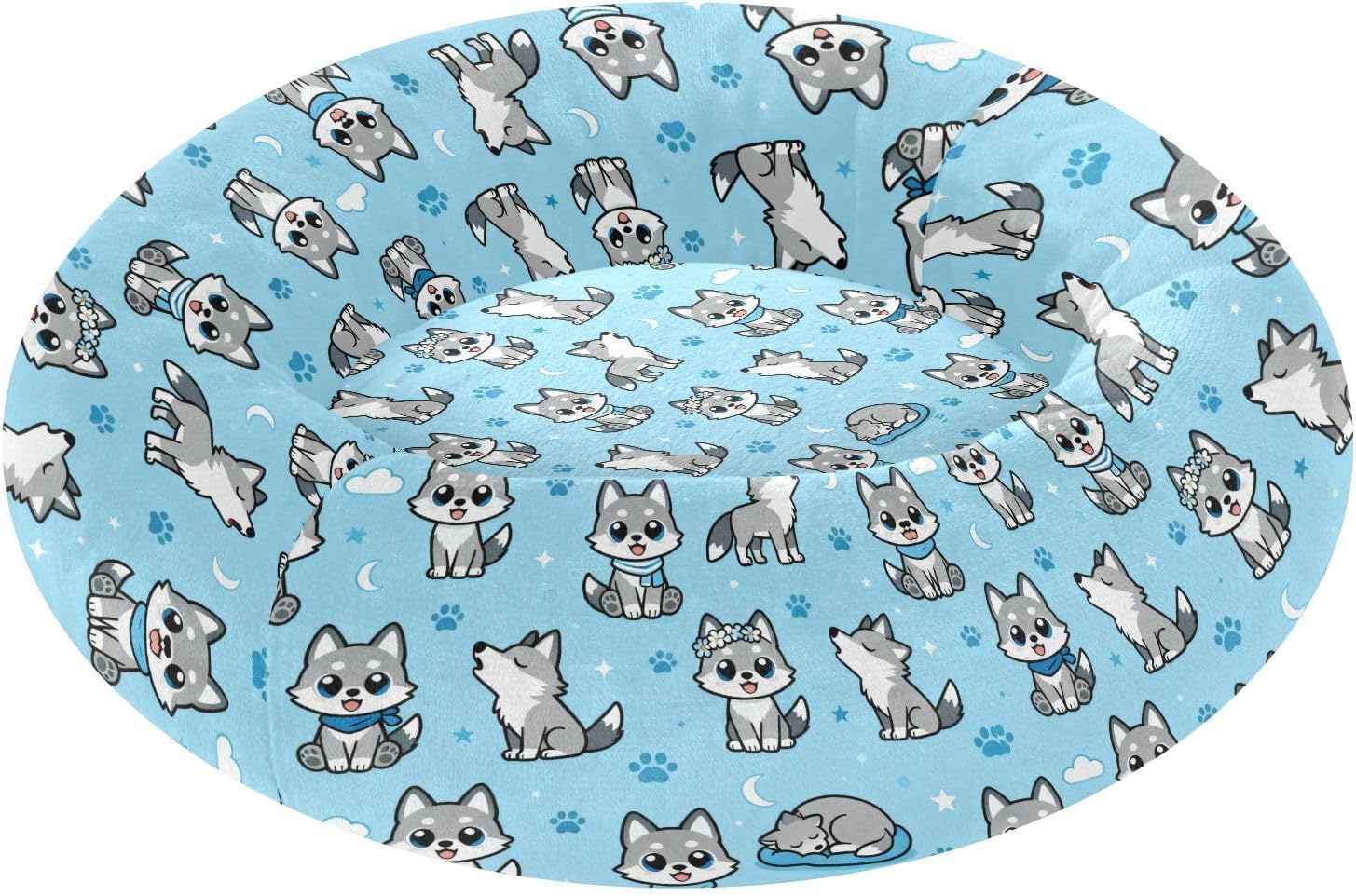 Pet Dog Beds Warm & Soft Fluffy Dog Pillow Bed for Medium Size Pets Sleeping M Cute Wolves Blue