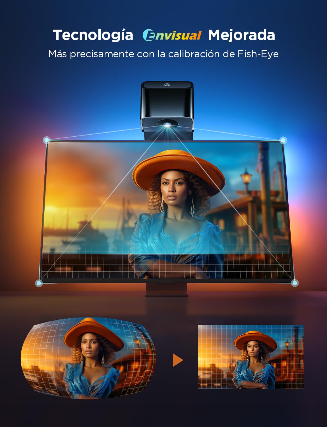 Govee TV Backlight 3 Lite con corrección de ojo de pez de cámara, 3,6m para TVs 55-65 pulgadas, retroiluminación LED RGBICW 4en1, WiFi, compatible con Alexa y control por app