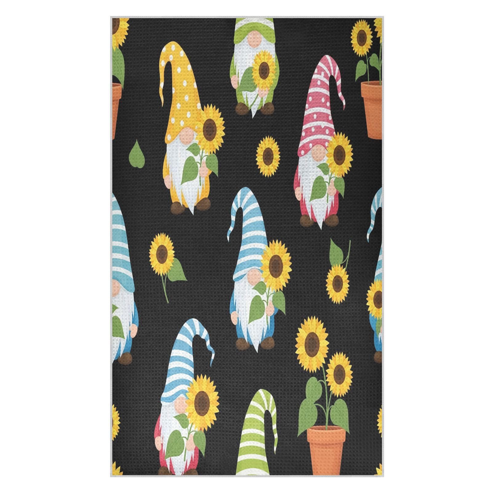 BURSTDDY Sunflower Gnome Kitchen Towels,Absorbent Dish Towels 2 Pack