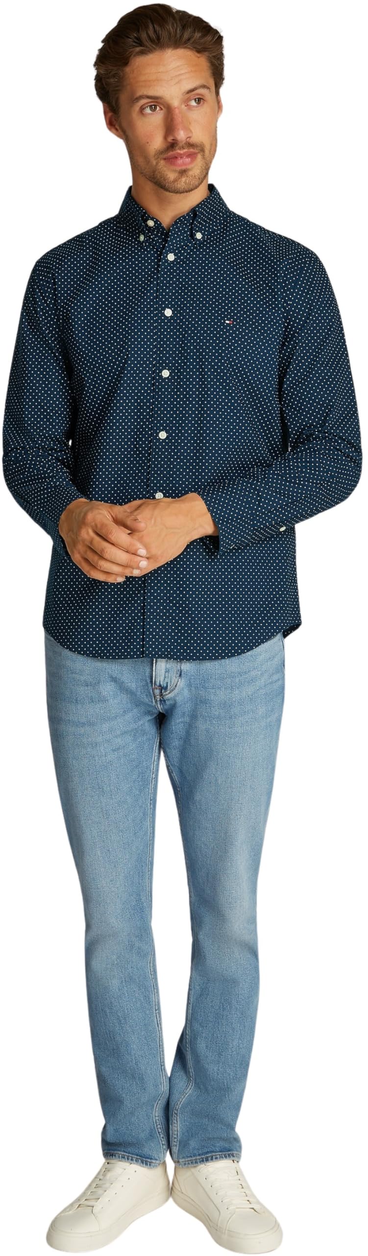 Tommy Hilfiger Uomo Camicia Flex Poplin Polka DOT Regular Fit