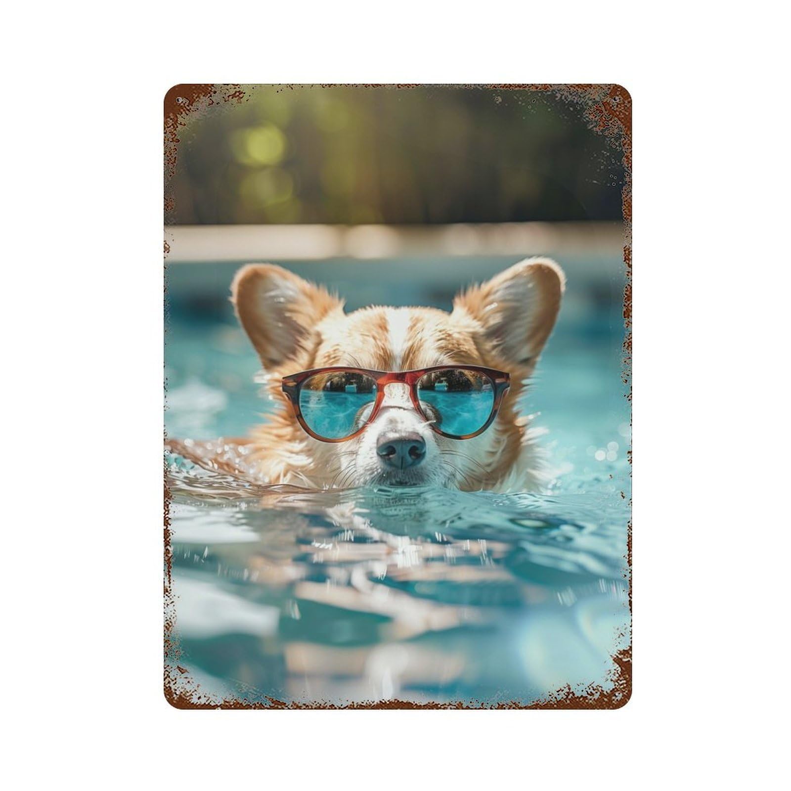 Funny Cute Corgi Summer Retro Metal Sign 15.7"x11.8", Classic Wall Plaque for Garage, Pub Or Kitchen