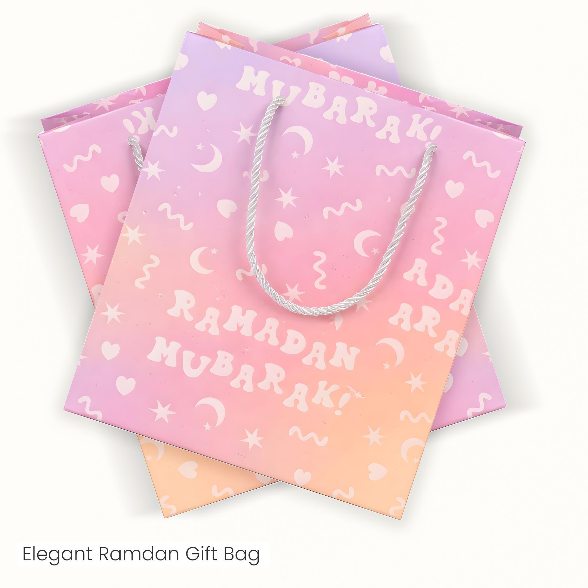 The Ramadan Edit Ramadan Mubarak Gift Bag – Eid Mubarak Gift Bag – Premium Pastel Gradient Paper Gift Bag with Rope Handles – Moon & Star Design – 9.5" x 8" x 4" (Single Bag)