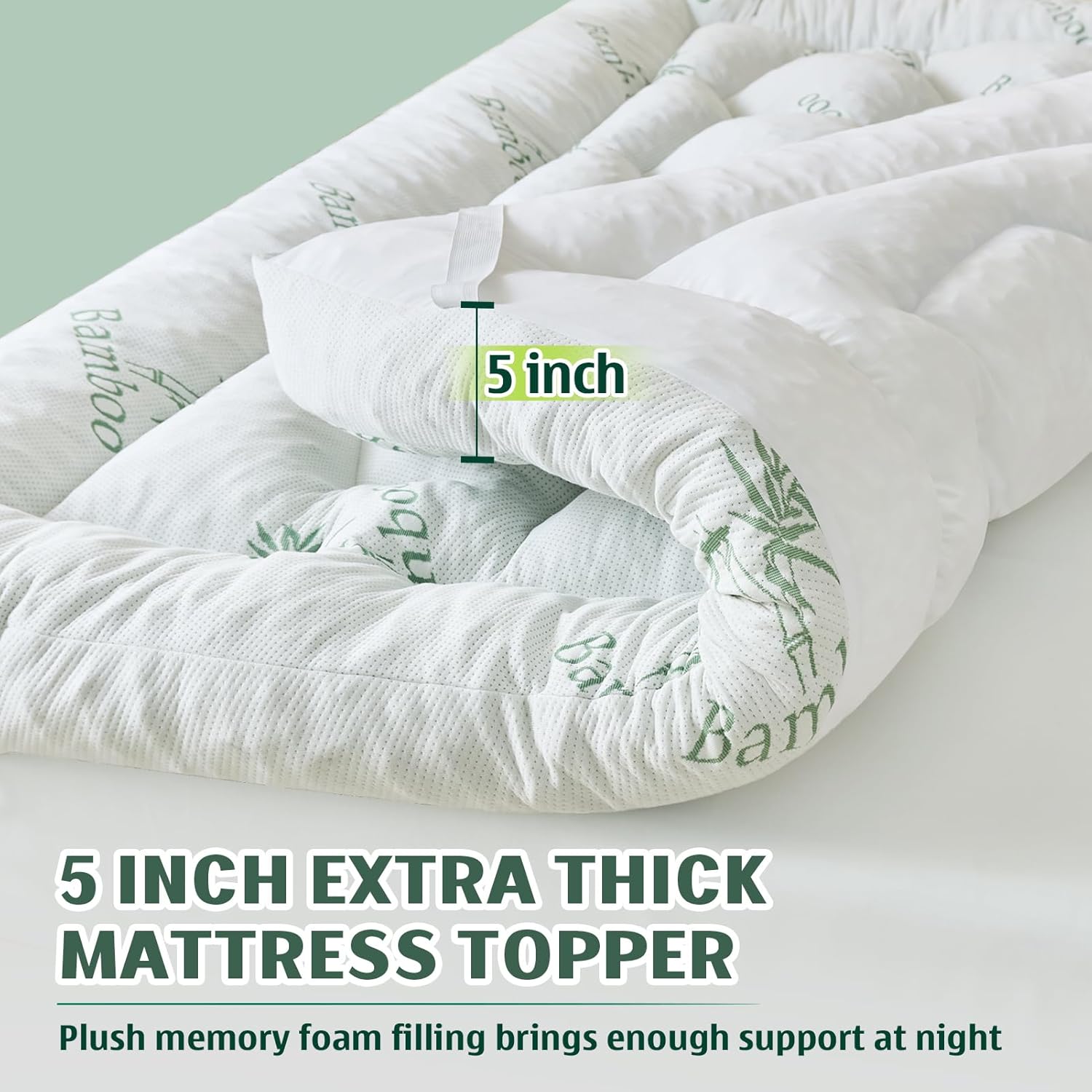 5 Inch Memory Foam Mattress Topper Queen Size, Breathable Viscose Made from Bamboo Pillow Top Mattress Pad Cover, Ultra Soft Bed Topper with 2000 GSM Foam Filling for Pain Relief, White,60x80x5