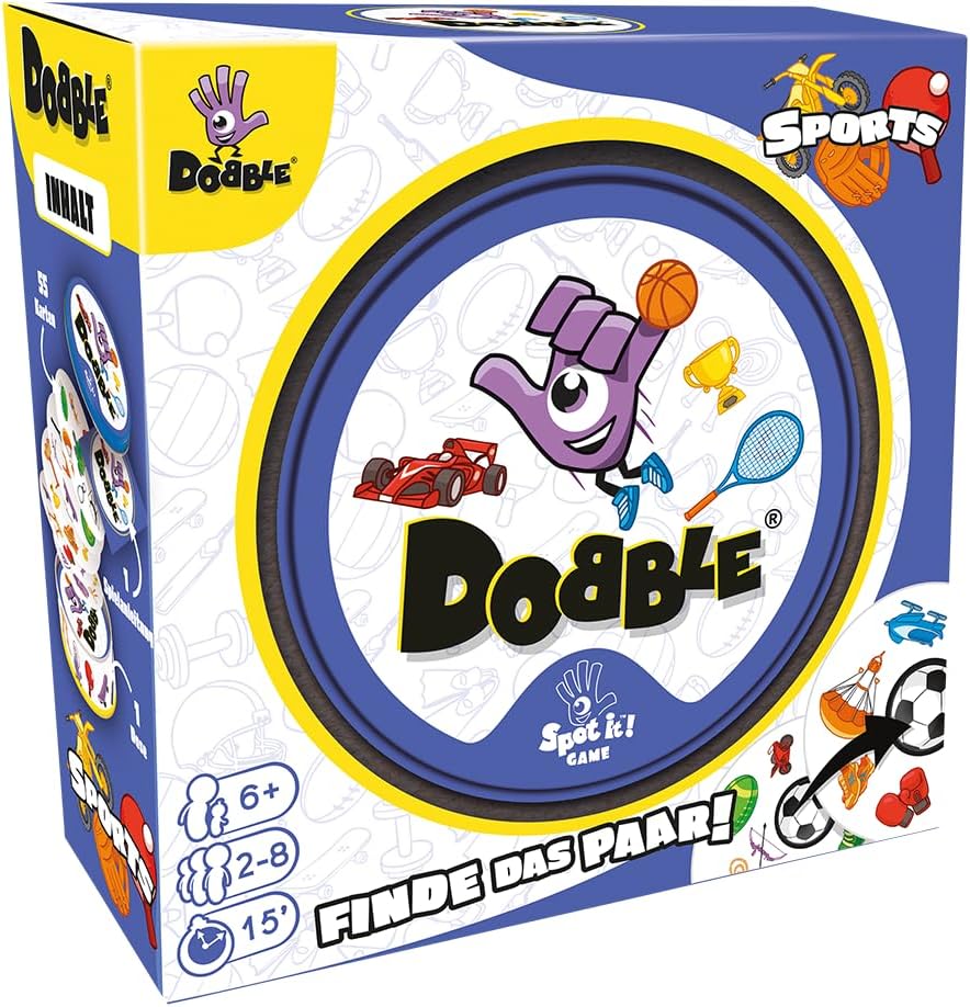 Asmodee, Dobble Sports, Zygomatic, family game, 2-8 players, 6+ years, 15 minutes, German