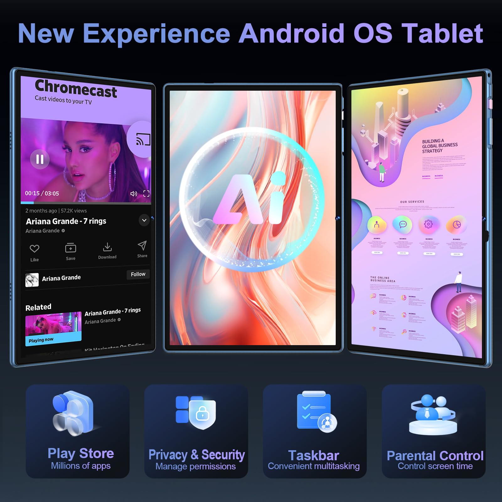 2026 Neueste Tablet 10 Zoll Android Tablet,22GB RAM+128GB ROM/1TB TF, Octa-Core, 2.0GHz,5G+2.4G WiFi, BT 5.0, 8000mAh, Widevine L1,8+5MP, AGPS, 2 in 1 Tablet PC Mit Tastatur und Maus - Blau