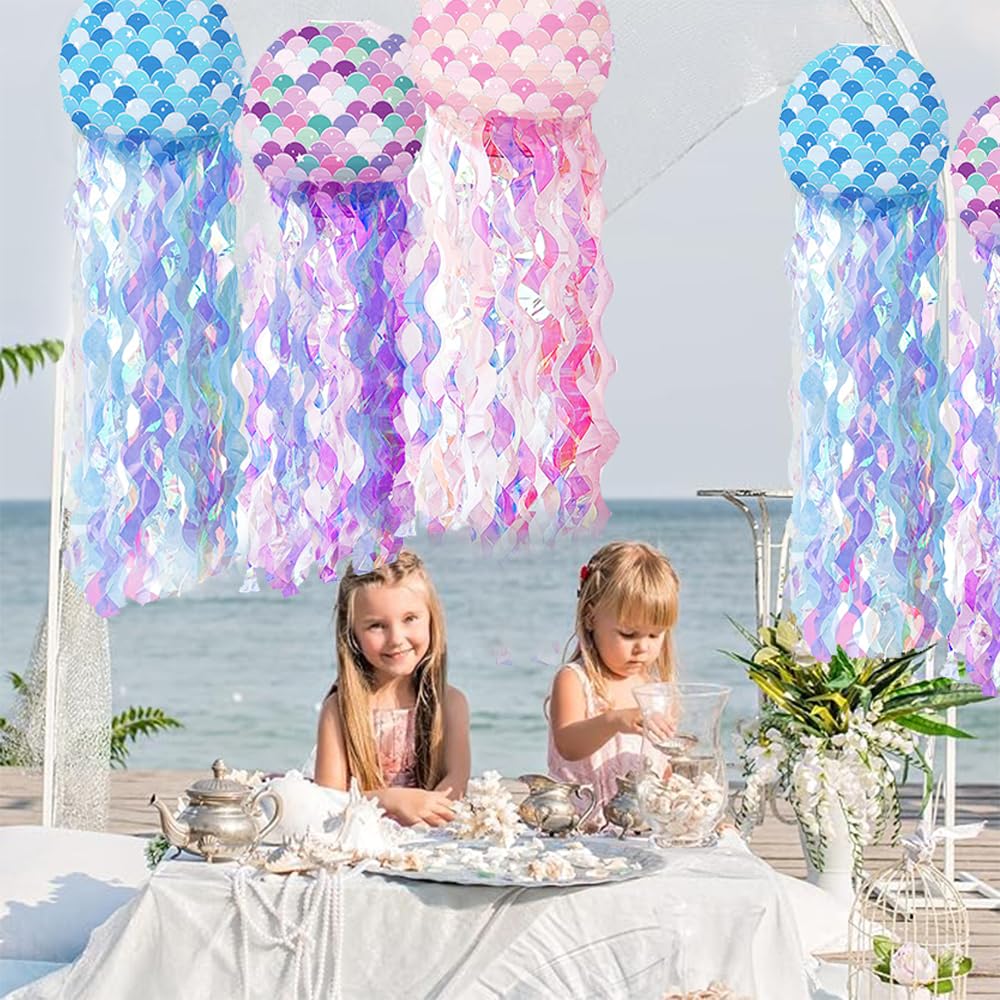 6-Pack Hanging Jellyfish Paper Lanterns – Colorful Mermaid & Under-the-Sea Party Decor, Easy To Hang With Tassel Ribbons, Perfect For Kids Birthdays, Ocean Themes & Baby Rooms