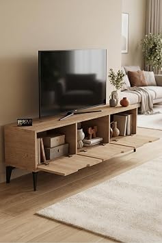 Reyo Falez Royal TV Sehpası 160 cm TV Ünitesi Kapaklı Modern Şık Minimal Salon Konsolu 5093 Meşe