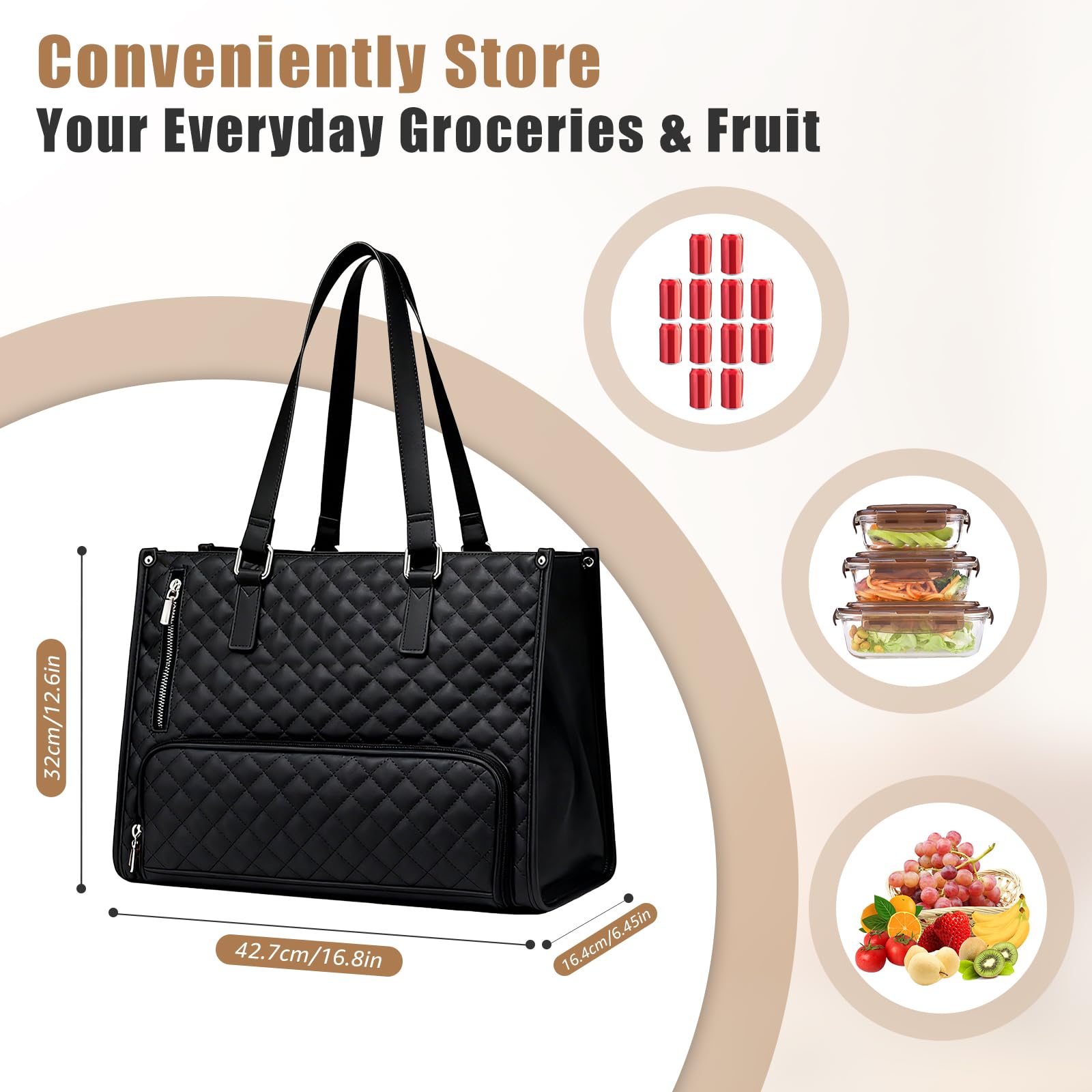 Borsa Pranzo Donna 15,6 Pollici con Vano Termico, Borsa da Lavoro 2-in-1 per PC Portatile con Scomparto Isolato per il Pranzo, Tracolla Regolabile Lunga Nero