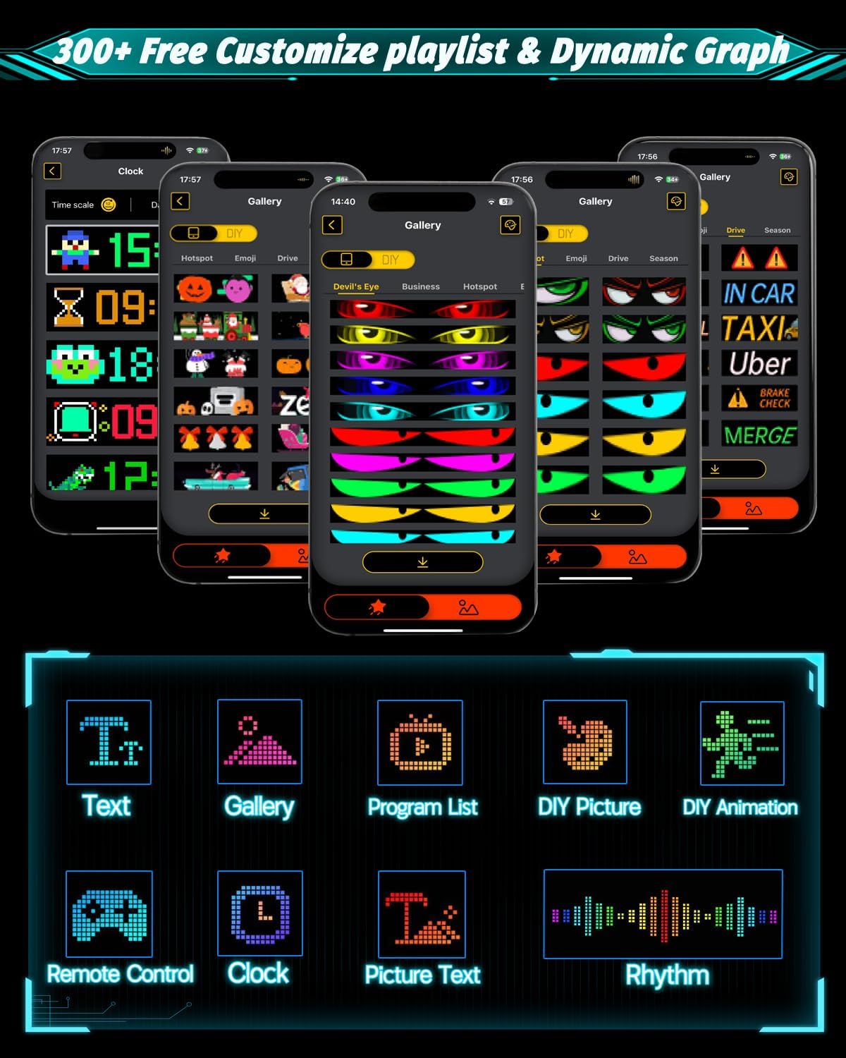 2PCs Devil Eyes Light for Windshield, Dynamic Personalized LED Eye Lights for Car Truck SUV Windshield with Remote and Bluetooth-Compatible APP Control - 23.42 x 4.72 INCH