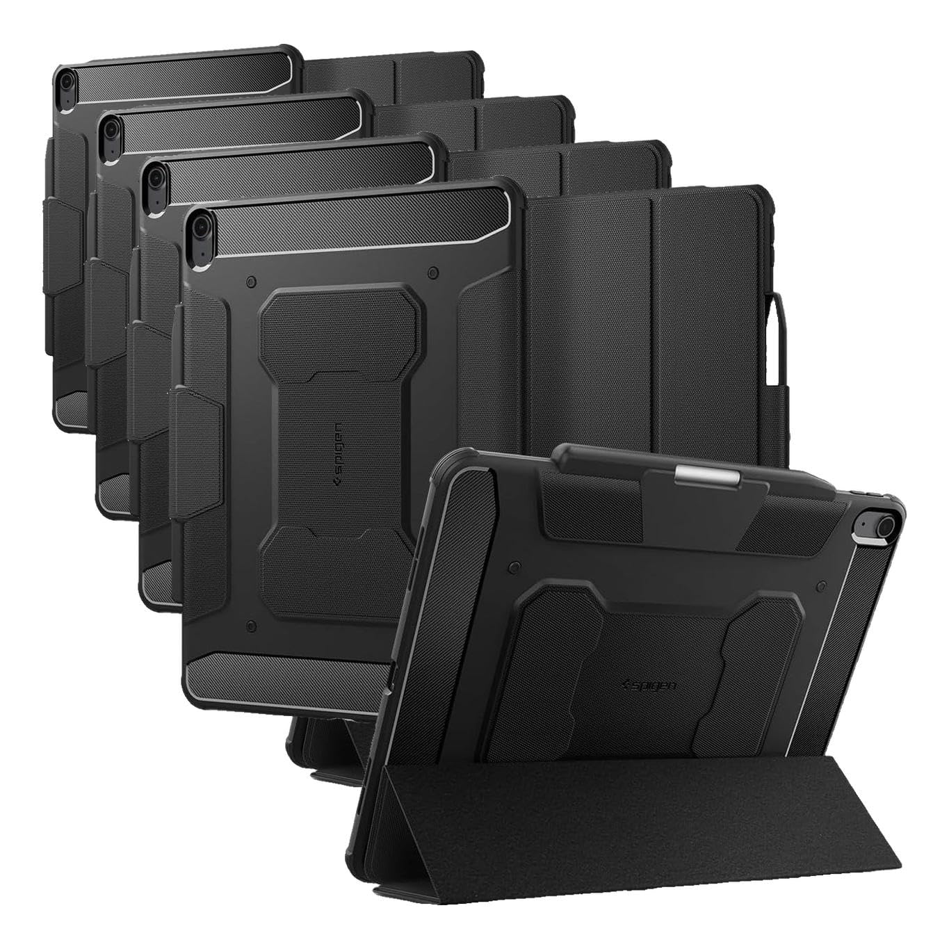 Spigen for iPad Air 13 Inch Case M4 (2026), iPad Air 13 Inch Case M3/M2 (2025/2024), Rugged Armor Pro Protective Tri-Fold Cover with Pencil Holder, Black (Pack of 4)