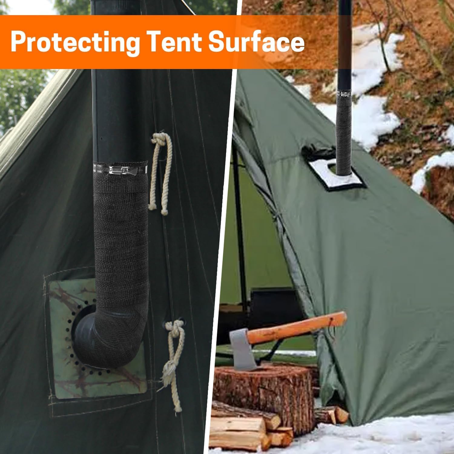 Fireproof Stove Pipe Wrap Set, 4 Pcs Stove Pipe Covers, Pipe Insulation Webbing, Heat Shield Tape (Glass Fiber)