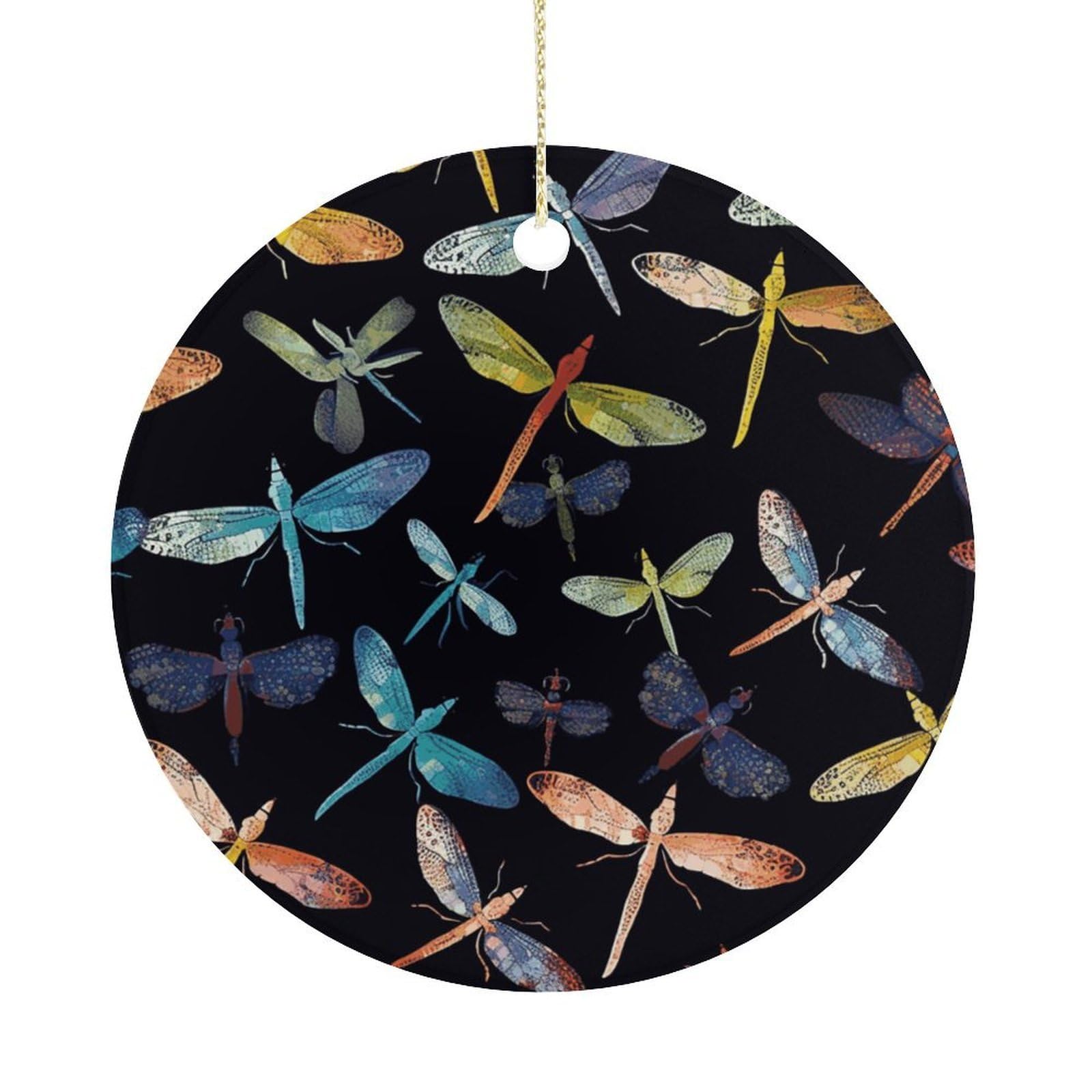 Colorful Dragonfly Christmas Ornaments Colorful Round Ceramic Ornament Christmas Hanging Decor Christmas Tree Decorations Xmas Keepsake for Women Men Xmas Holiday Party