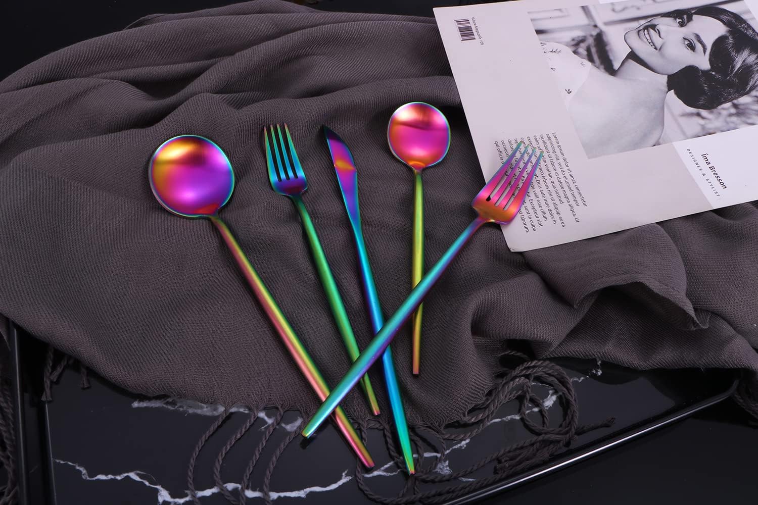Rainbow Silverware Set 20 Piece, Luxury 18/10 Stainless Steel Cutlery Set for 4, Satin Finish Matte Rainbow Flatware Set for Home Kitchen and Restaurant, Dishwasher Safe