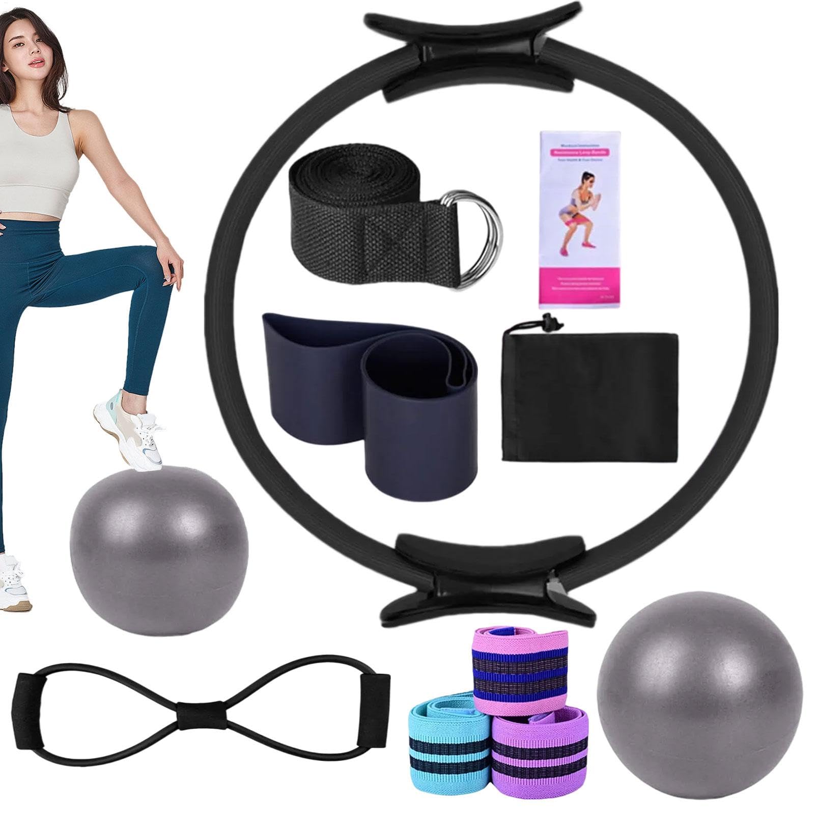 Generico Set di Attrezzature Pilates, Kit Pilates, Pilates RINGA E Ball Set, Accessori per Gli allenamenti Domestici, Cintura slassa Multifunzionale, Fasce da Yoga per Palestra, Uomini, Donne