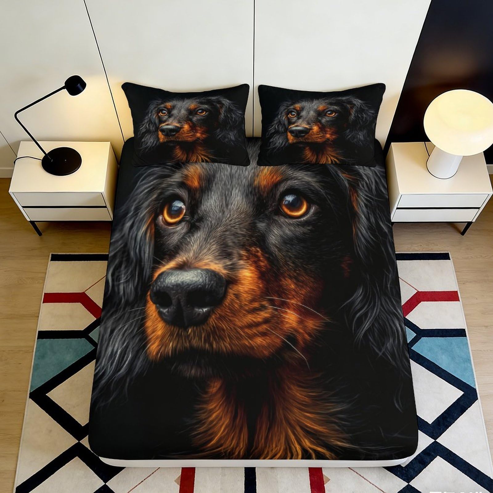 3D Printed Black Dachshund Fitted Sheet Microfiber Soft Dog Bed Cover for Bedroom Guestroom Dorm Mattress Decor 90x200x25cm
