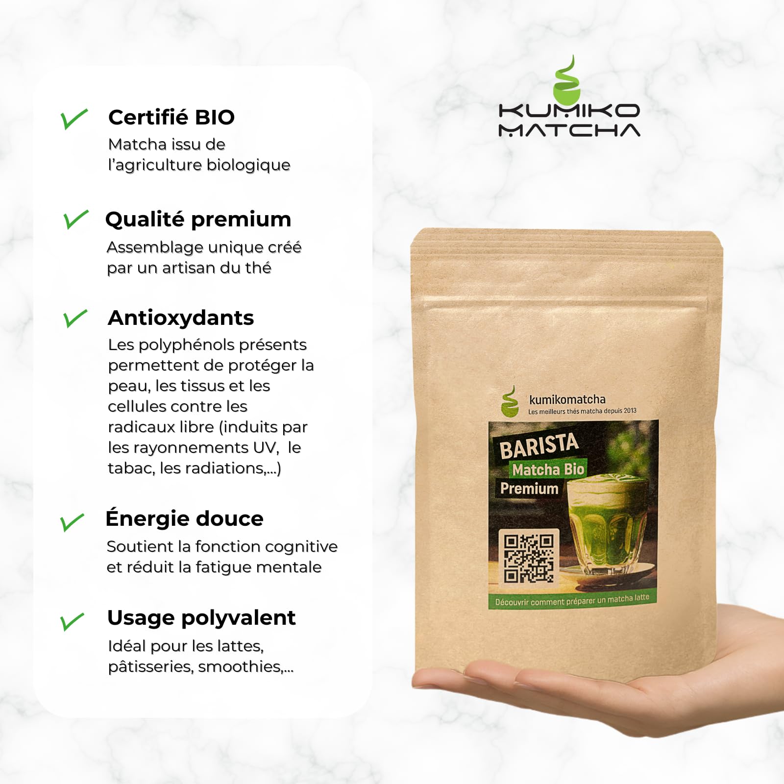 Kumiko Matcha Thé Barista Premium du Japon 200g pour Latte - Certifié Bio