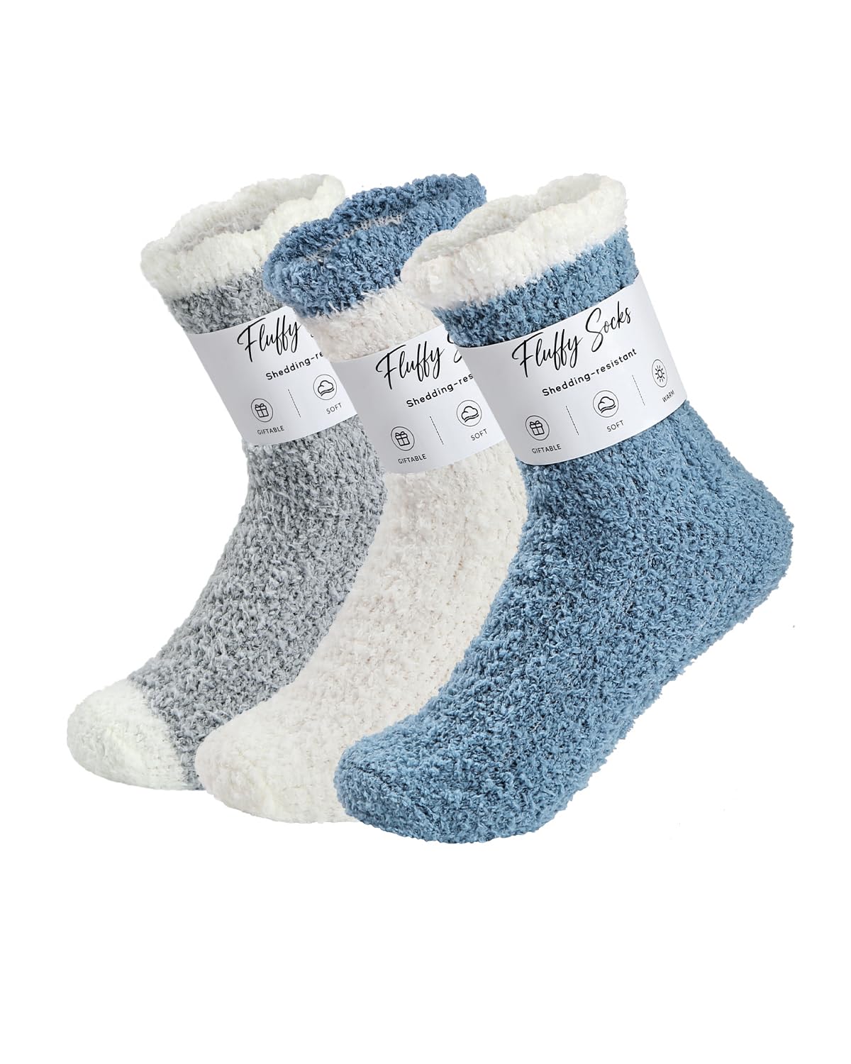 Fuzzy Socks for Women 3-5 Pairs, Cozy Warm Fluffy Slipper Socks One Size (01)3 Pairs Solid-color