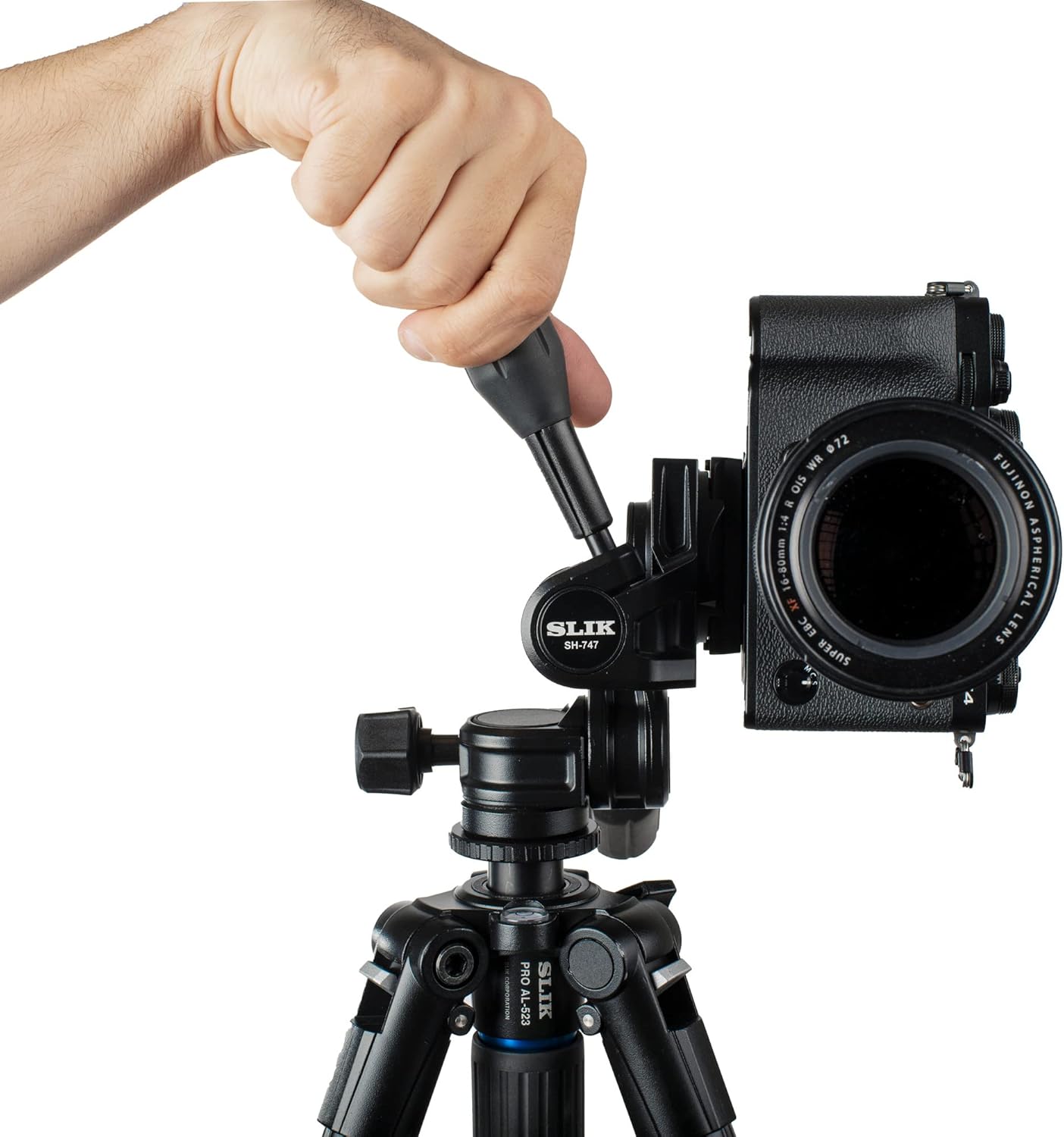 SLIK SH-747 Arca Compatible Dual-Stage 3-Way Pan Head (618-839) Independent 3-Axis Control, Weighs 1.4lb, Supports 15lbs, Orient QR Plate Stage for Cameras, Long Lenses, Video, or Spotting scopes