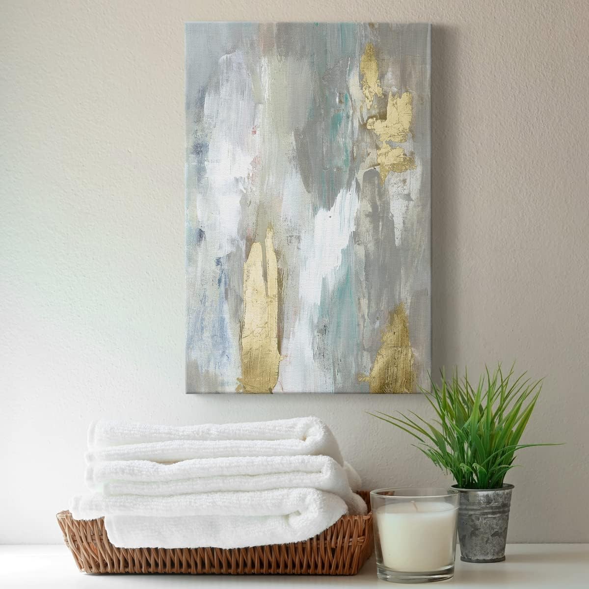 Renditions Gallery Canvas Home Decor Wall Art 24"x36" Textured Gold II Gray and Gold Abstract Art Modern Artwork for Office, Bathroom, Bedroom, Kitchen