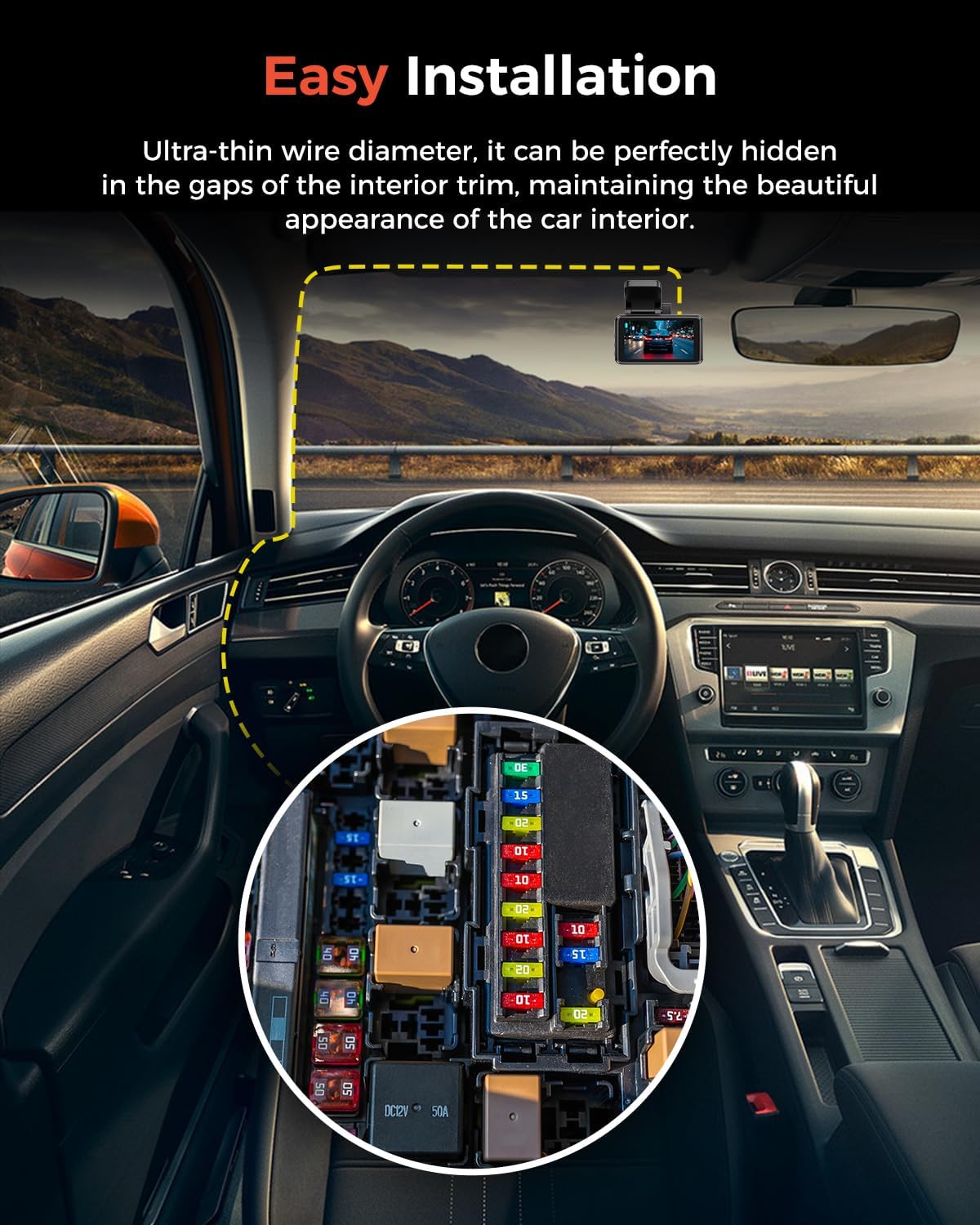 Dash Cam Hardwire Kit,USB-C Adapter Cable for Full-Size Type C Interface Dash Camera,USB C Power Port,24H Parking Monitoring with Low Voltage Protection