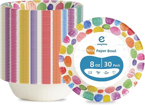 30 Pack Paper Bowls, 8 Oz Disposable Soup Bowl, Heavy Duty Printed Disposable Bowls Bulk For Snacks, Dessert, Breakfast, Lunch And Dinner Meals Petal Pattern