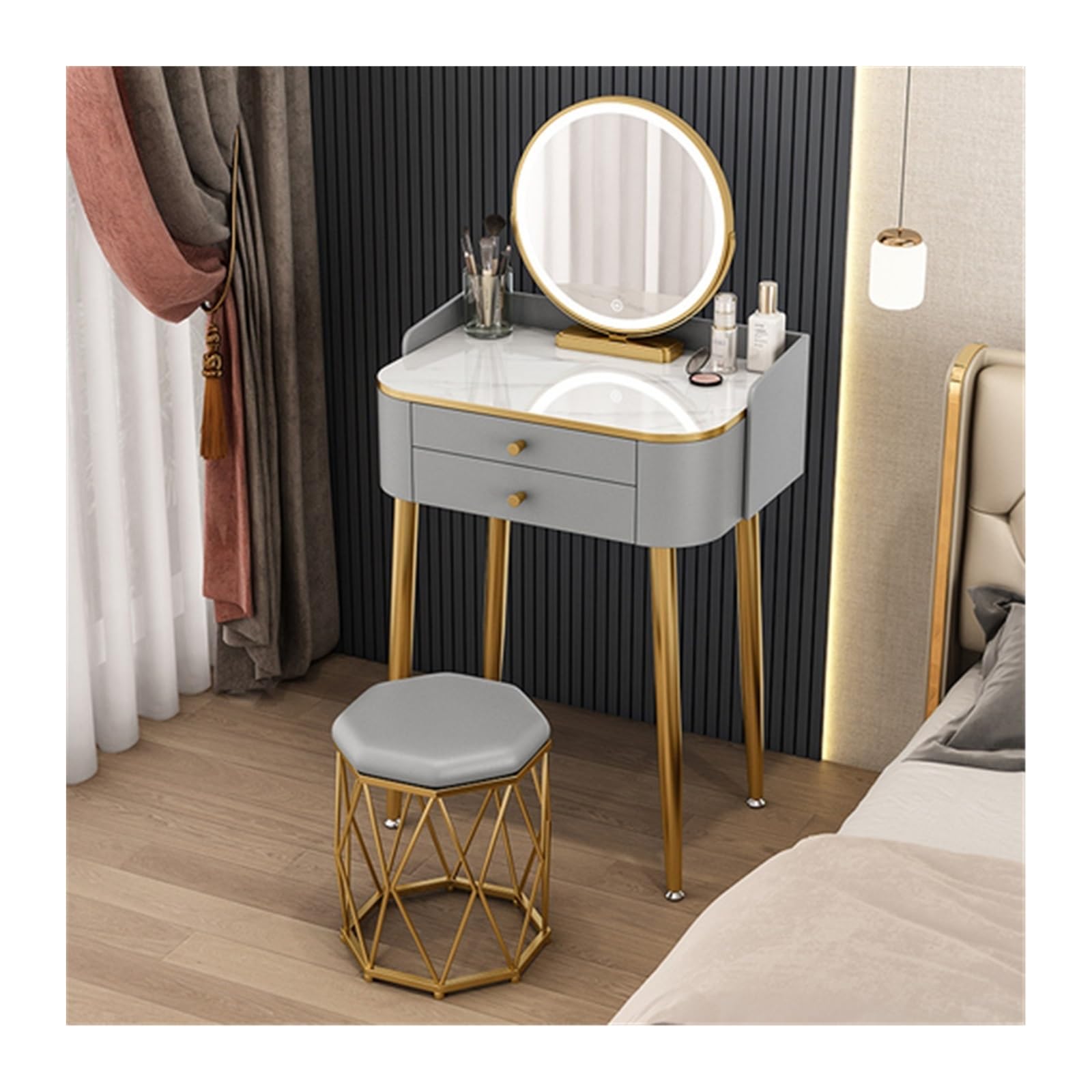 CGCSYZ Vanity Desk Dressing Table for Small Space Bedroom Makeup Dressing Table Storage Makeup Vanity Table Set Makeup Dressing Table (Gris L60cm)