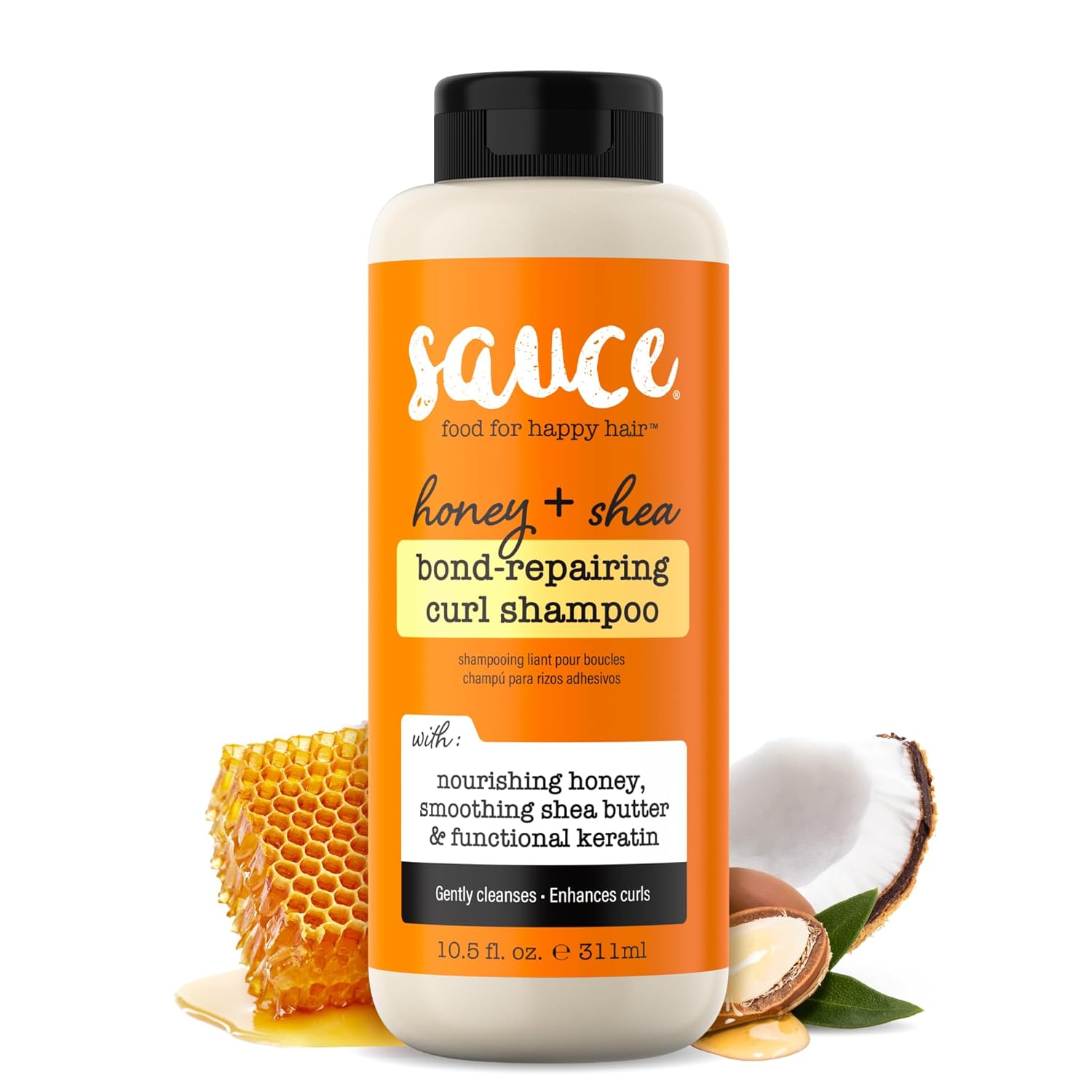 SAUCE Honey + Shea Bond Repair Curly Hair Shampoo,10.5 Fl Oz, Gently Cleanses & Controls Frizz, Helps Repair Damage & Reduce Breakage with Biotin & Functional Keratin, No Sulfates & Parabens