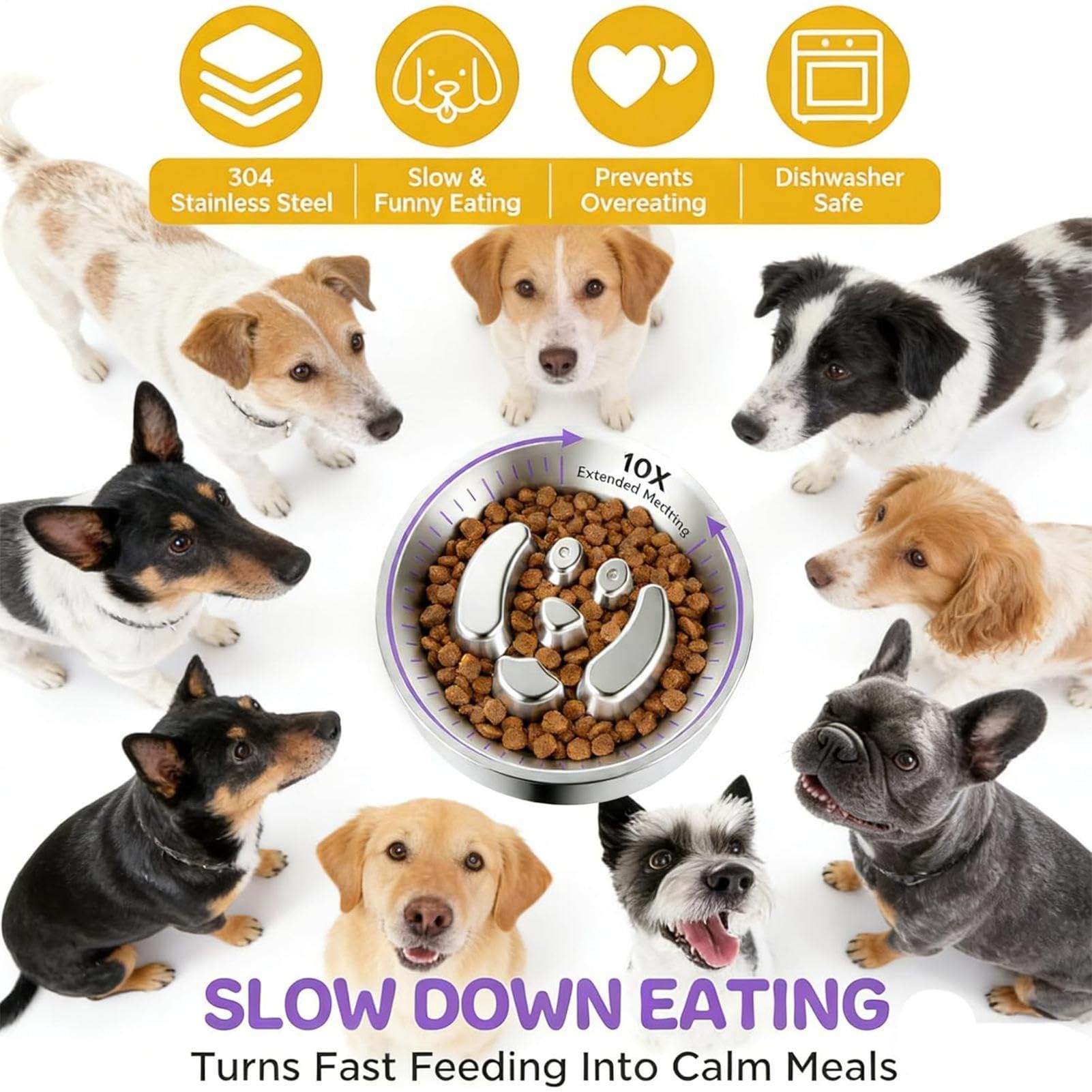 Plat à lécher interactif – Elevated Logique interne, anti-apport rapide en métal antidérapant, outil de gestion des calories en acier poli, bassin sain en | Mangeoire lente pour chiens