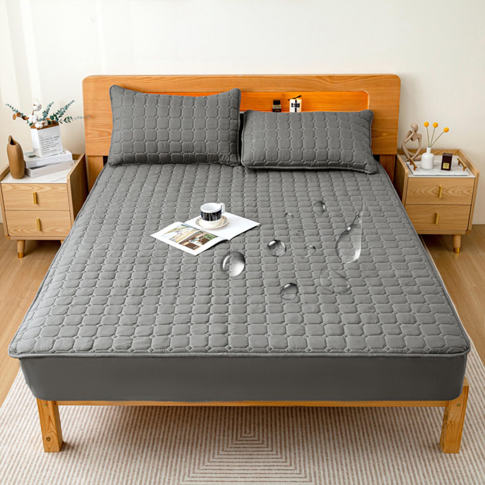Wodoodporny ochraniacz na materac 120 x 200 cm – ciemnoszary, oddychający, zmywalny pokrowiec pasuje do materacy o głębokości do 30 cm, najlepsza ochrona materaca przed alergiami i zalaniem