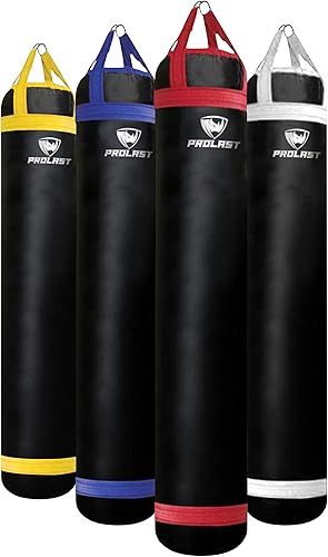 Miniatura 9 de PROLAST Saco de boxeo pesado para adultos, boxeo, artes marciales, Muay Thai, equipo de entrenamiento de fuerza, relleno, 6 pies, 150 libras, correa