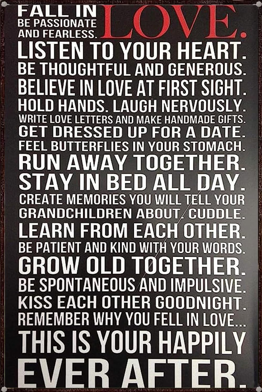Kwqdozf As Pic Fall In Be Passionate And Fearless Love Distressed Look Metal Tin Sign Fall