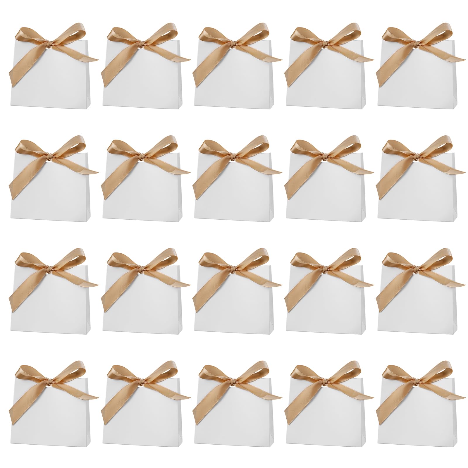 20Pcs White Gift Bag With Gold Ribbin, Mini Gifts Bags With Handles for Birthday Wedding Baby Shower Halloween Christams(4.5×1.7×3.9inch) — image 1