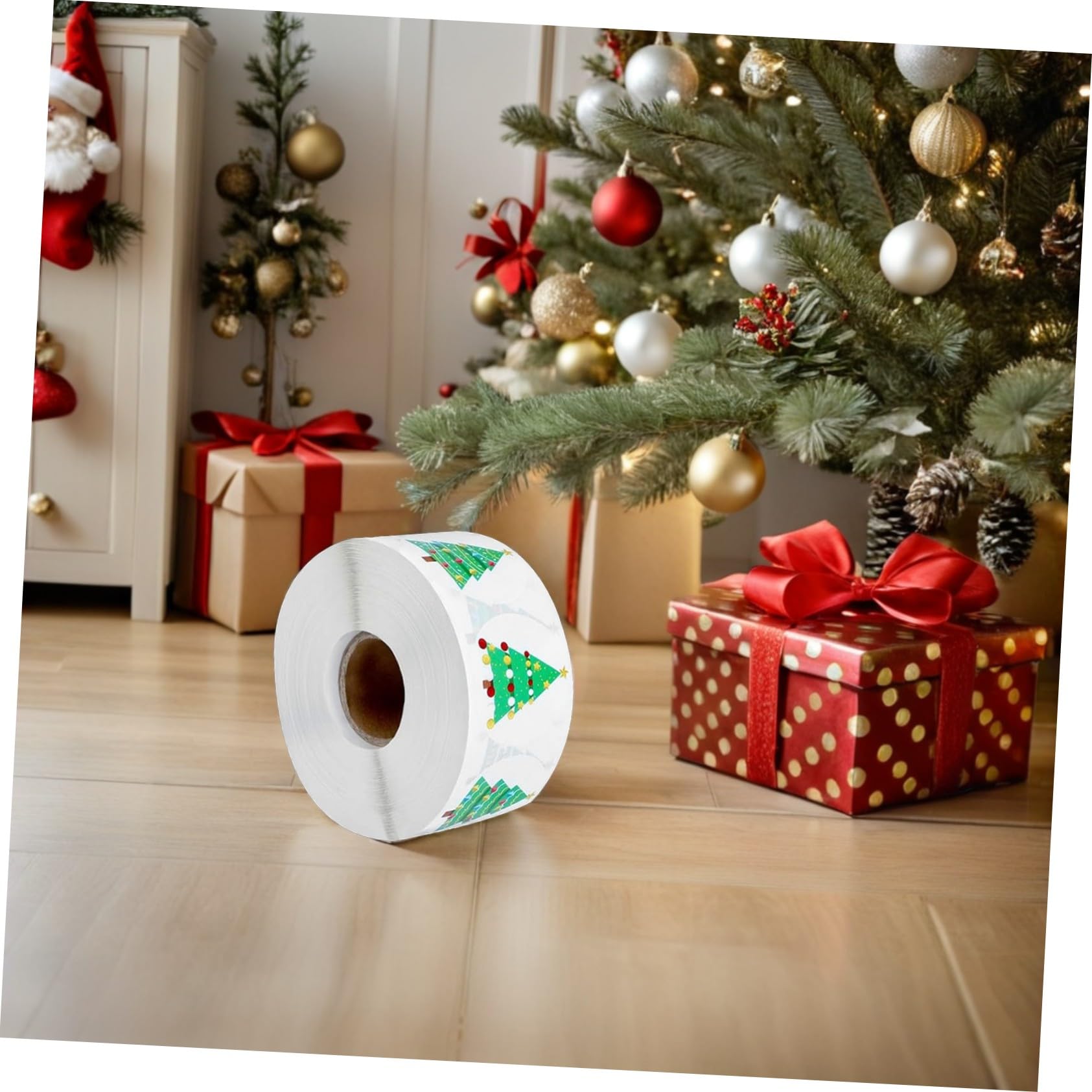 8 Rotoli Adesivi per Feste di Natale Adesivi Natalizi per Biglietti Decalcomanie Autoadesive per Casa per Feste Etichette per Incartare i Regali