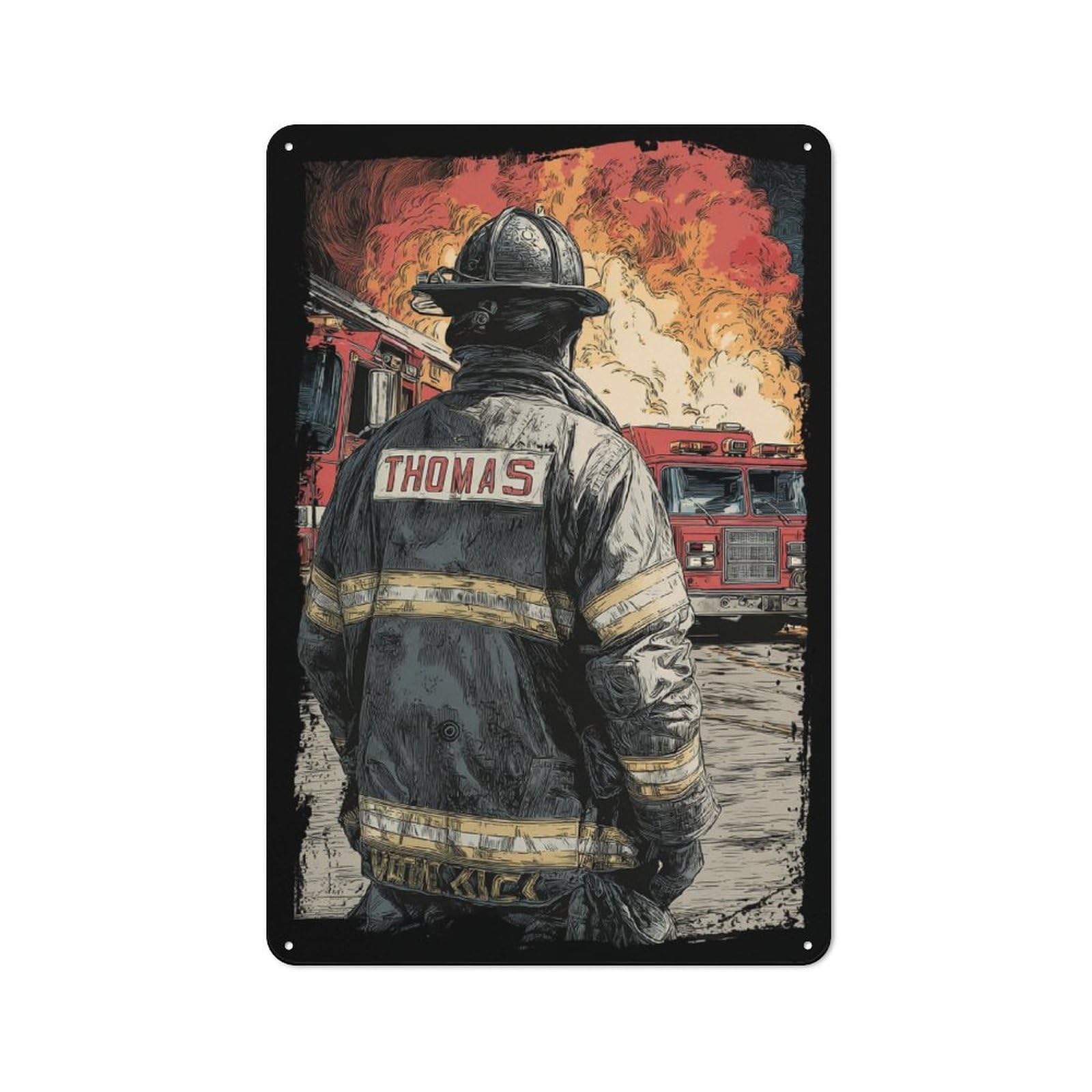 Junmoney Brave Firefighter Printed Metal Sign 30X20cm For Hallway Wall, For Living Room And Hallway Decor, For Home Office And Studio Walls