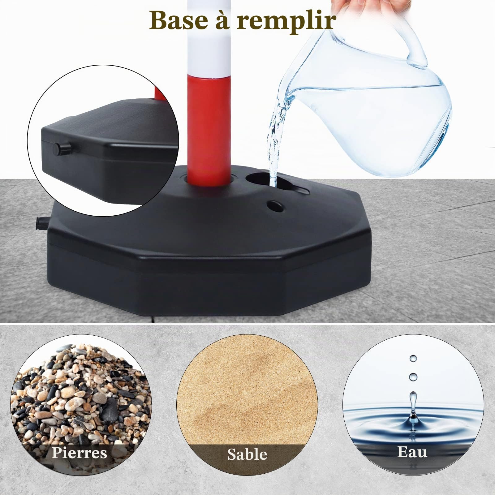 UISEBRT Lot de 4 poteaux d'arrêt en plastique avec 4 chaînes d'arrêt de 140 cm, poteaux de verrouillage avec pied 82 x 28 x 28 x 28 cm, pour contrôle de la circulation, avertissement, rouge et blanc
