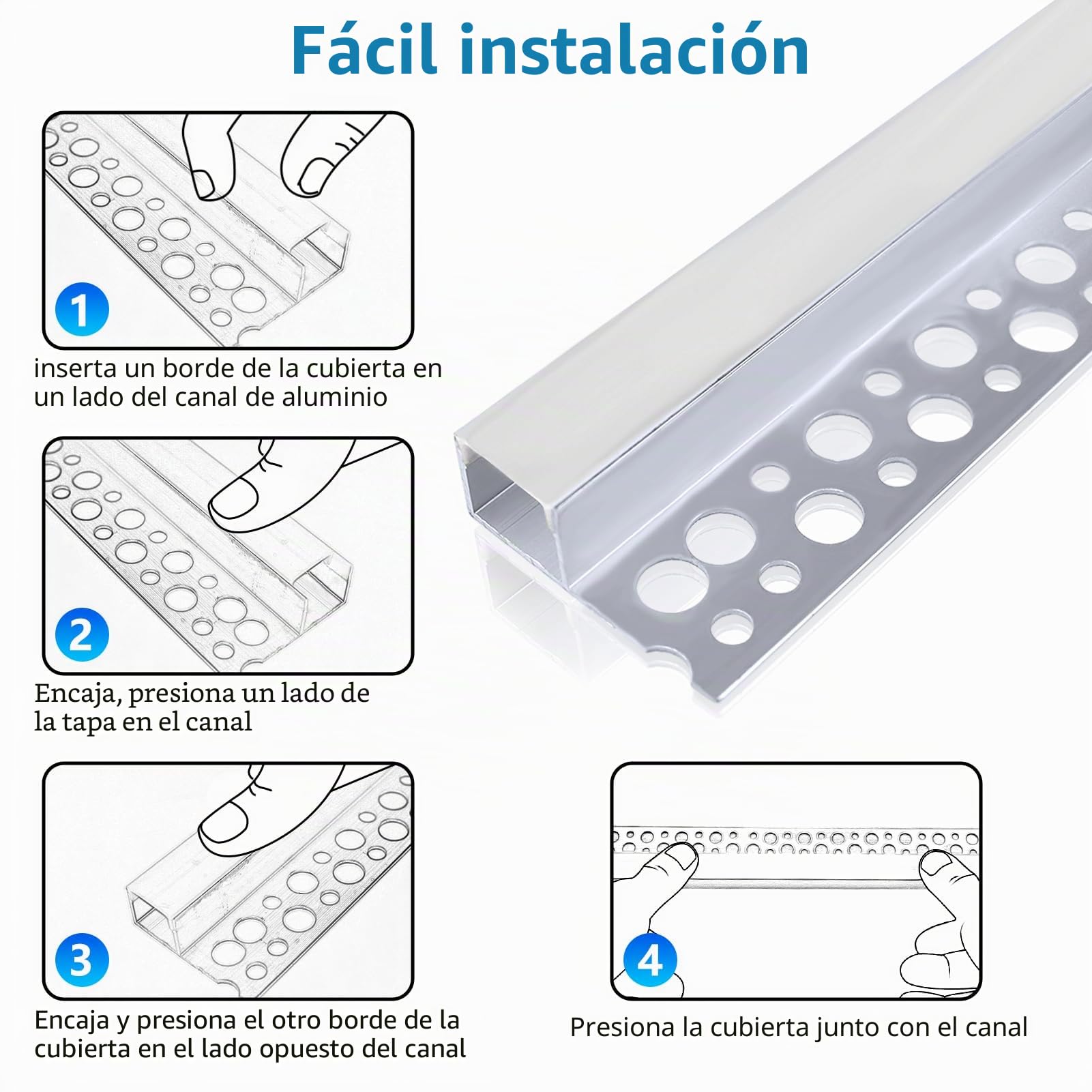 Perfil de aluminio empotrable LED inShareplus, 1 m 6-Pack de canales de LED de aluminio con difusor lechoso, difusor LED de canal único empotrado sin borde para debajo del gabinete, pared, techo y