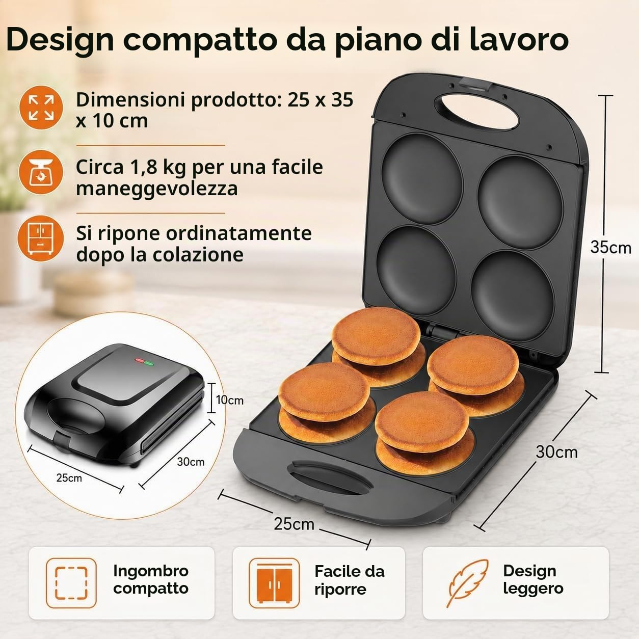 Mini padella per pancake, 1400 W Electric Arepa Maker con superficie antiaderente, teglia antiaderente per preparare 4 Flapjack unico, per cucinare uova fritte sane Frittata di burger