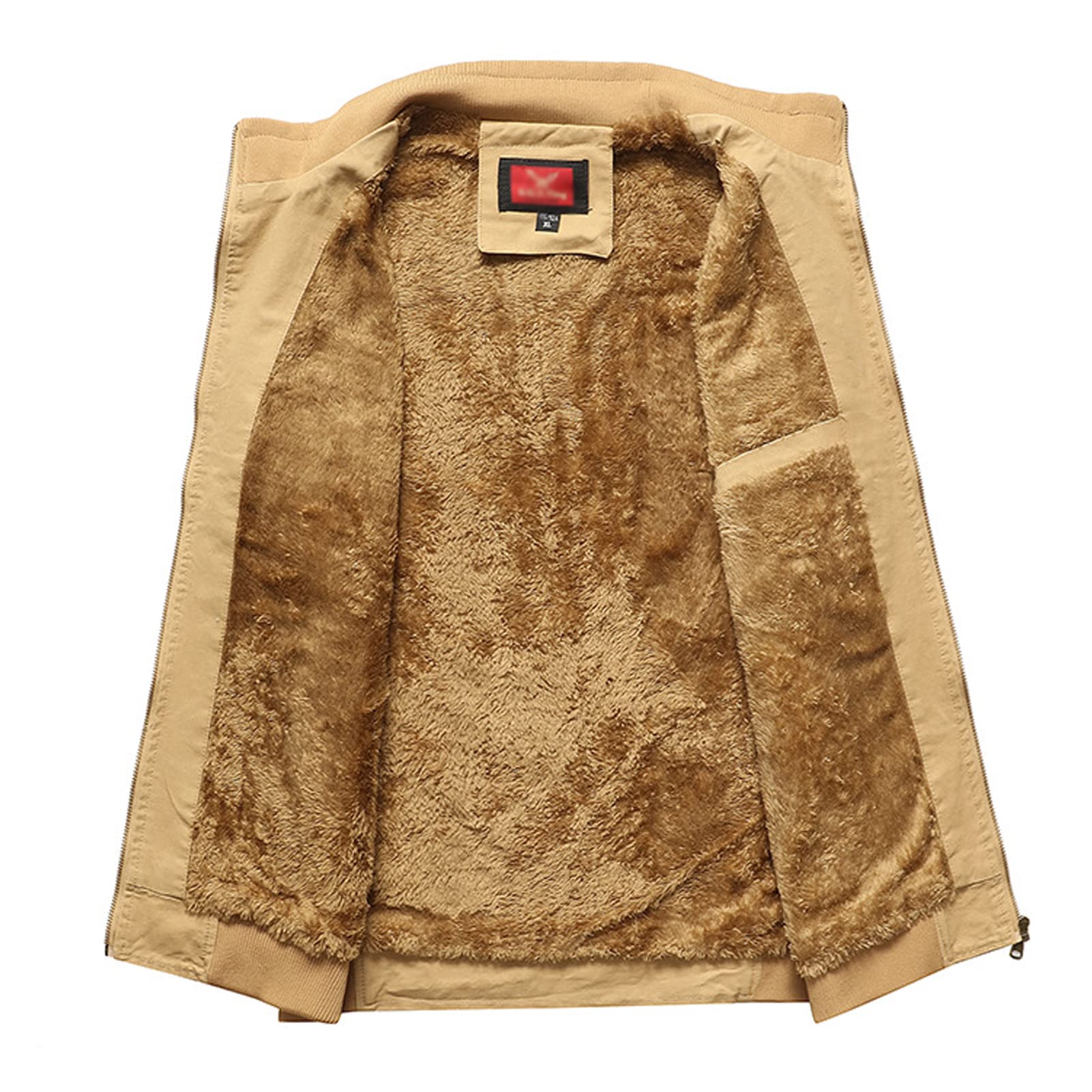 Hombre de algodón Fleece Grueso Gilet Chaleco Outwear Outwear Outdoor Casual Zip Up Pesca Chaleco cálido Hombre Chaqueta Multi Pocket Capa de Carga Light Khaki-XXL