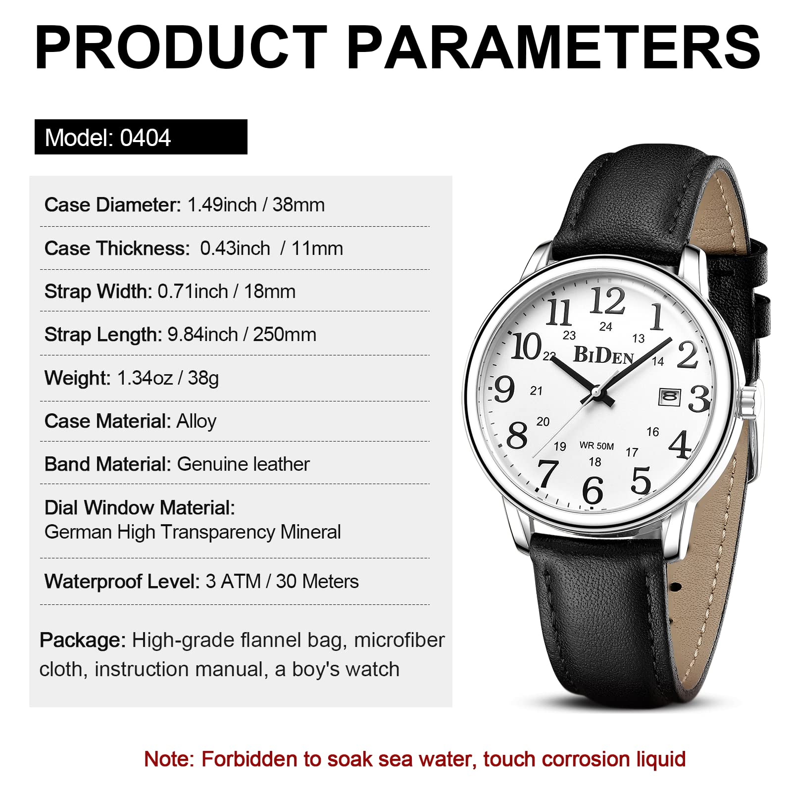 HANPOSH Montre Homme Bracelets en Cuir avec Grand Cadran numérique, faciles à Lire, Montres à Quartz étanches Montres pour Hommes ou Femmes