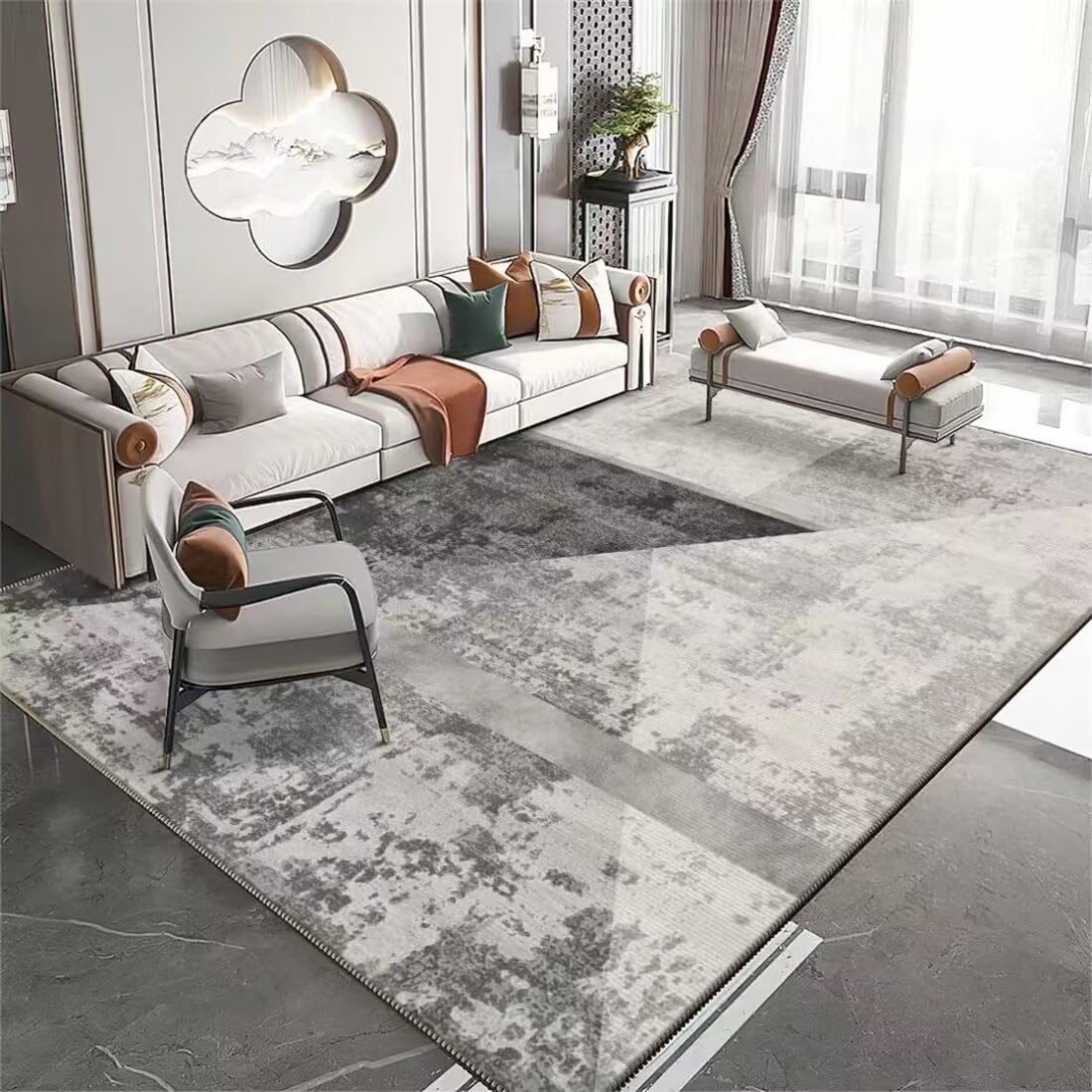 Tapis de salon moelleux gris anti-poussière style moderne