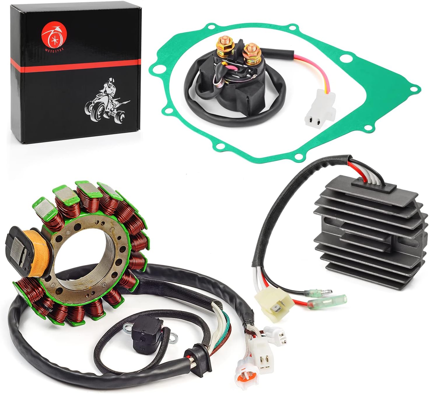 Stator & Regulator Relay with Gasket Compatible with Yamaha Warrior 350 YFM350 1996 1997 1998 1999 2000 2001 3HN-85510-10-00 3GD-15451-00-00