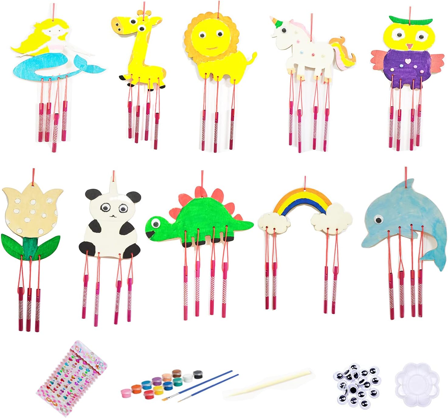 Y-YFLY 10 Piece Wood Wind Chime Making Kit, Animal Windchimes,DIY Creat & Paint Wooden Wind Chime, Musical Chime DIY Gift, Birthday Party Favors Craft Kits for Kids Ages 4 5 6 7 8 9 : Toys & Games