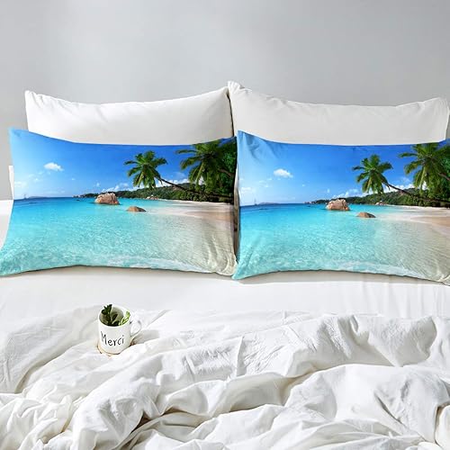 Miniatura 3 de Juego de sábanas de playa de verano, juego de sábanas de playa hawaianas, sábanas superiores estilo hawaiano, palmeras, naturaleza tropical,