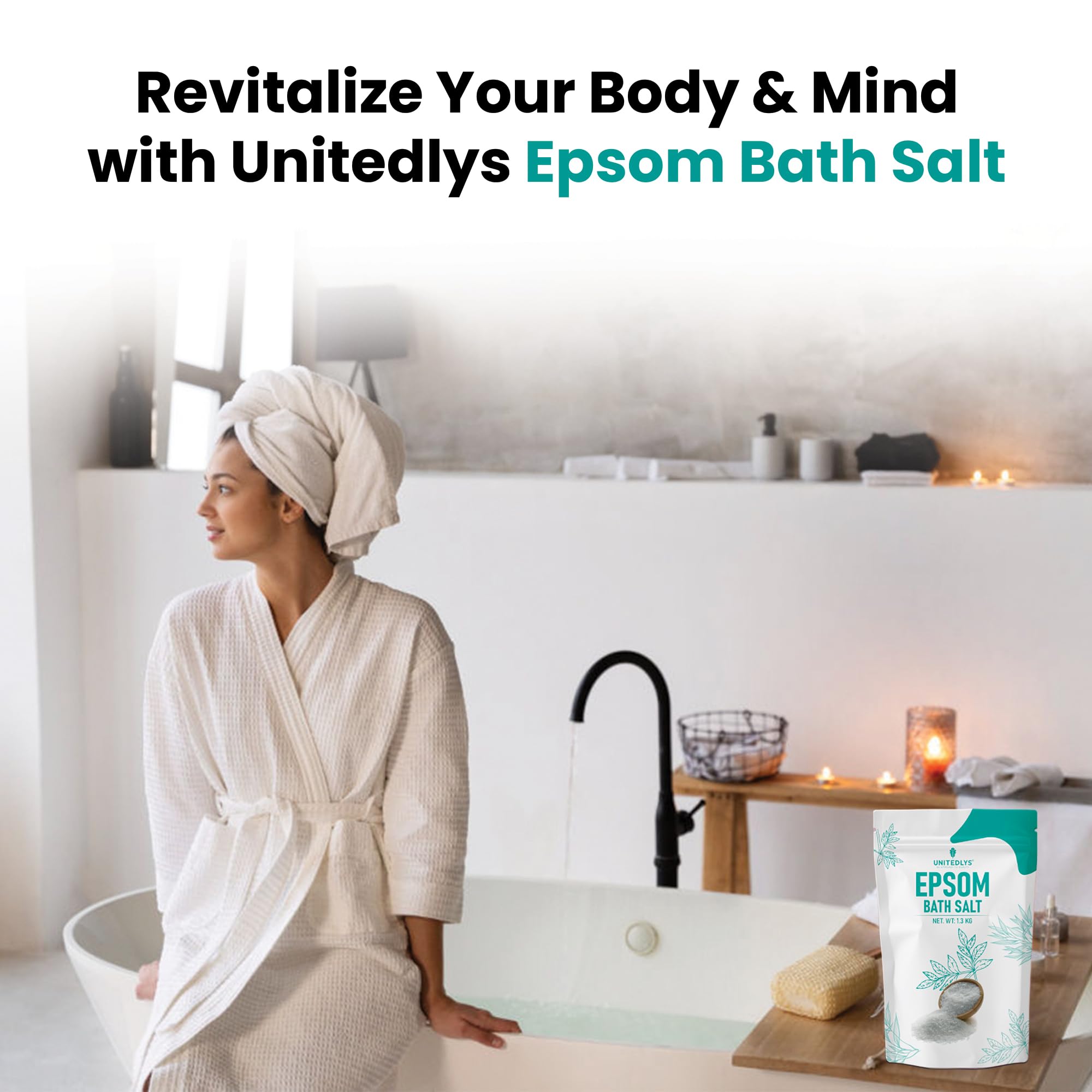 Unitedlys Epsom Bath Salt for Pain Relief Crystal 1.3Kg | 100% Pure Epsom Salt for Bath, Detox & Relaxation | Reduces Soreness Swelling & Stress | Epsom Salt for Foot Soaks & Full-Body Baths (1.3 KG) - Image 8 thumbnail