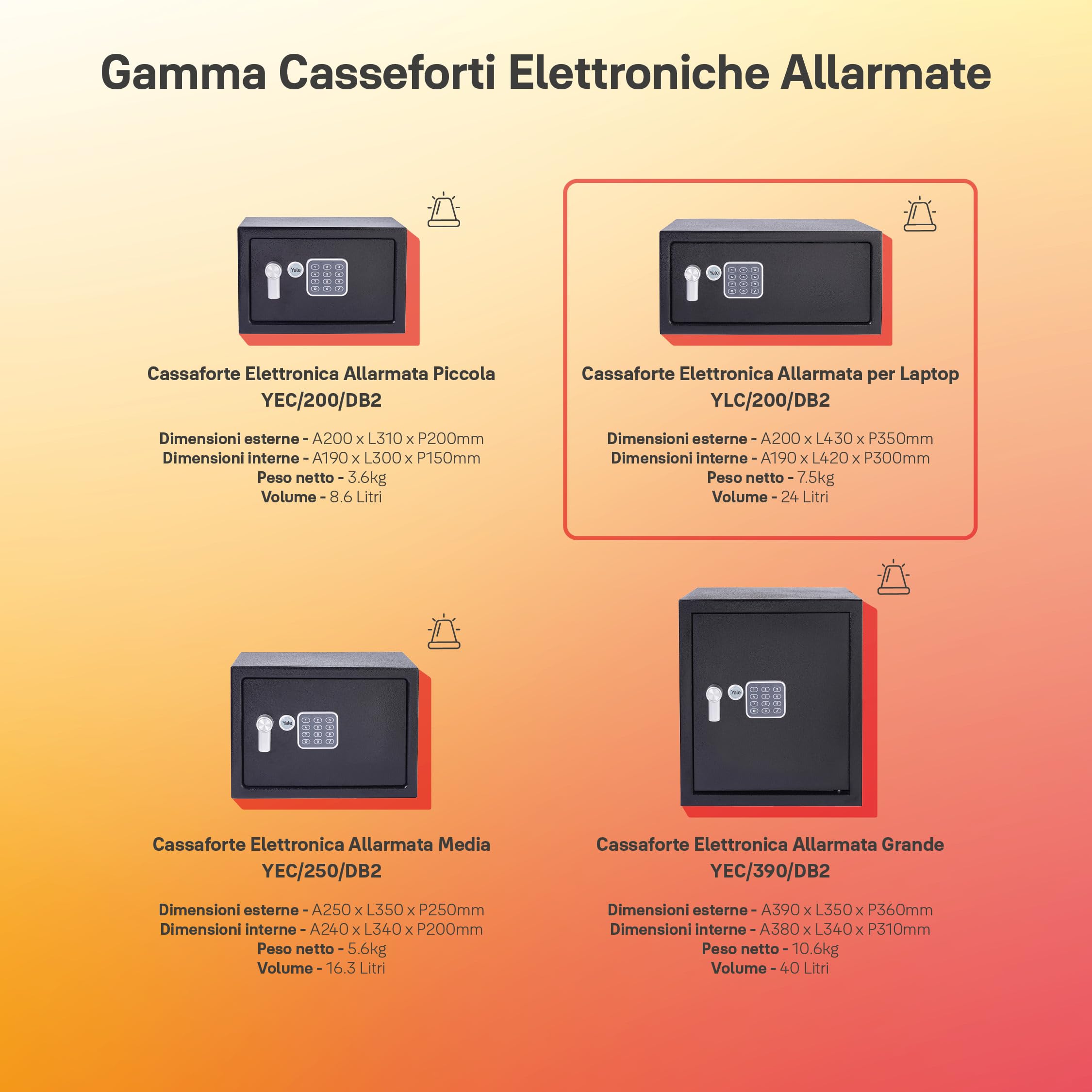 Yale Sejf Podstawowy Meblowy na Laptopa z Alarmem - Sejf Domowy i Biurowy - YLC/200/DB2