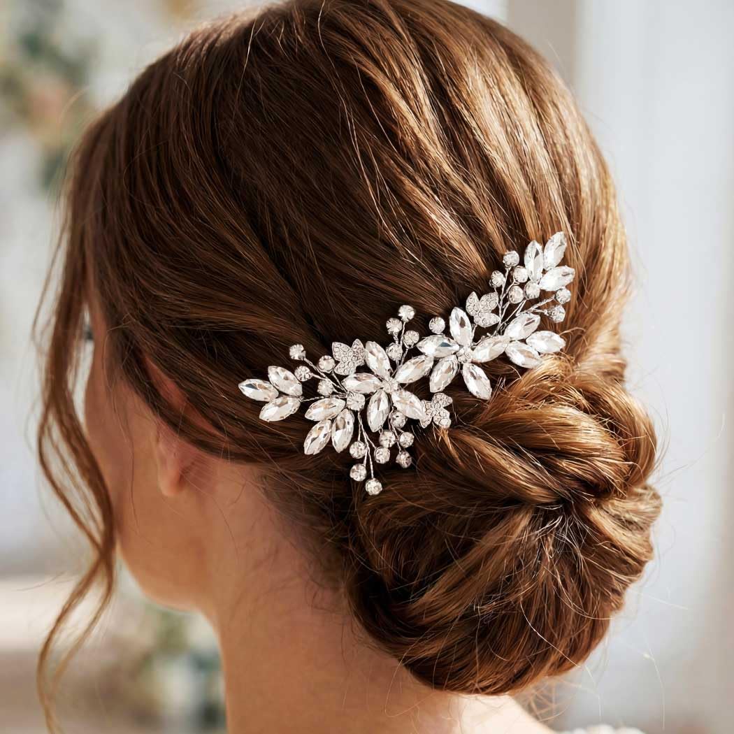 GORAIS Pettine per capelli da sposa con strass, accessorio per capelli da sposa, fermaglio per capelli da sposa e donna (argento)