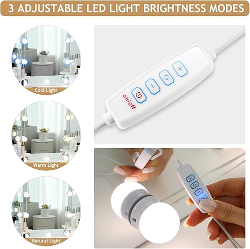 Miniatura 2 de Escritorio de tocador con espejo y luces, tocador de esquina de maquillaje con 5 cajones de almacenamiento y 3 opciones de iluminación regulable y