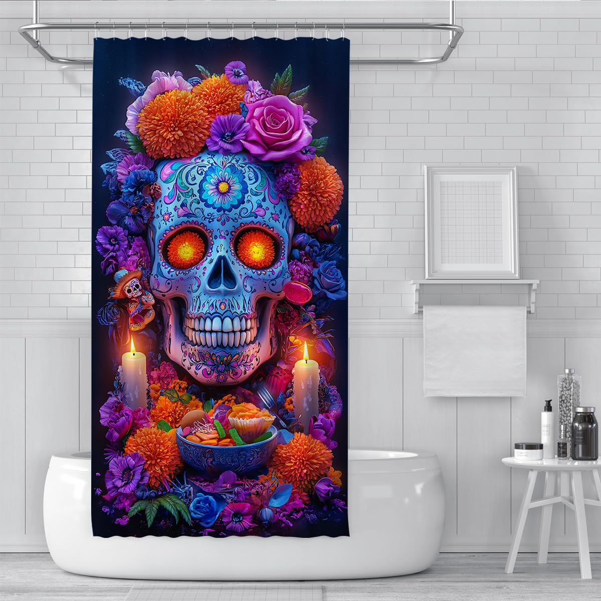 Mexican Sugar Skull Duschvorhang Day of The Dead Duschvorhang 180x180cm