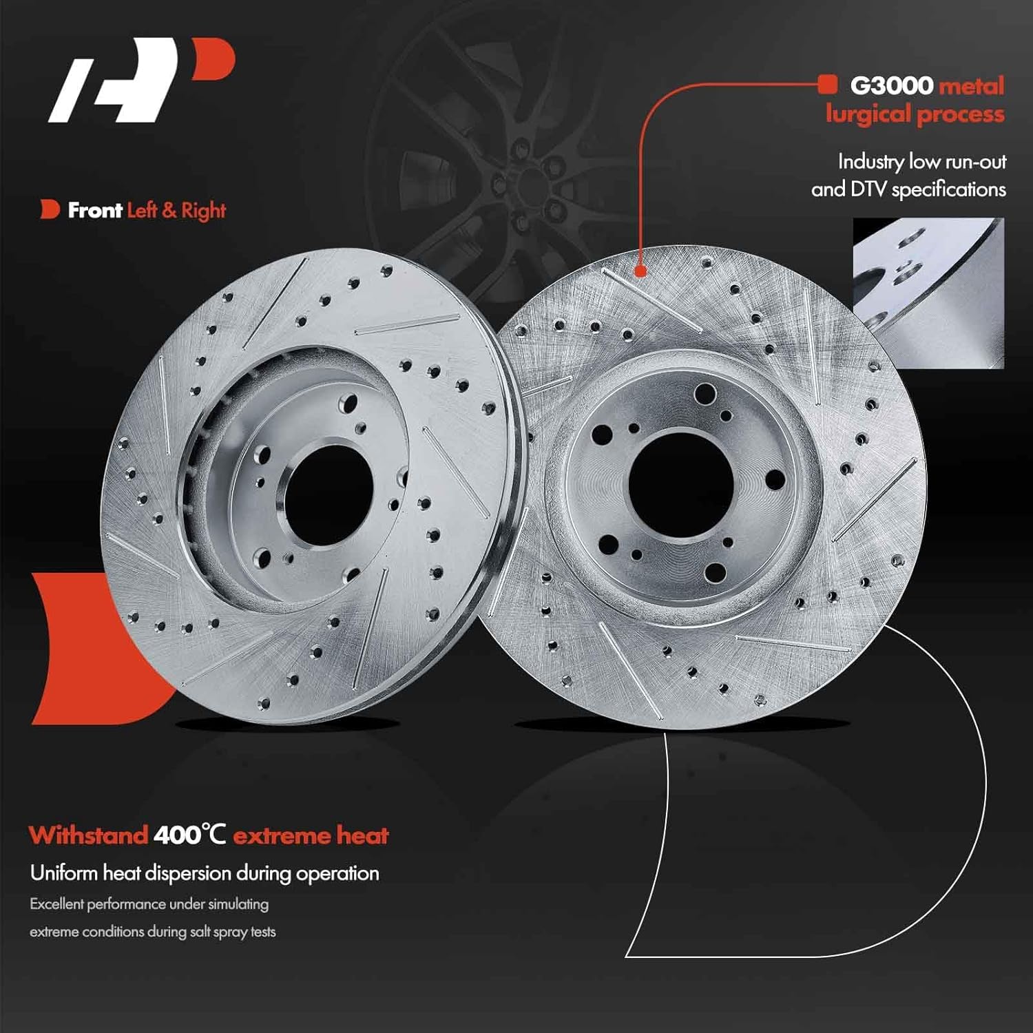 A-Premium 11.10 inch (282mm) Front Drilled and Slotted Disc Brake Rotors Compatible with Honda and Acura Models - Accord 1998-2012, Civic 2006-2011/2013-2024,CR-V, CSX, Element, CR-Z, ILX, Insight