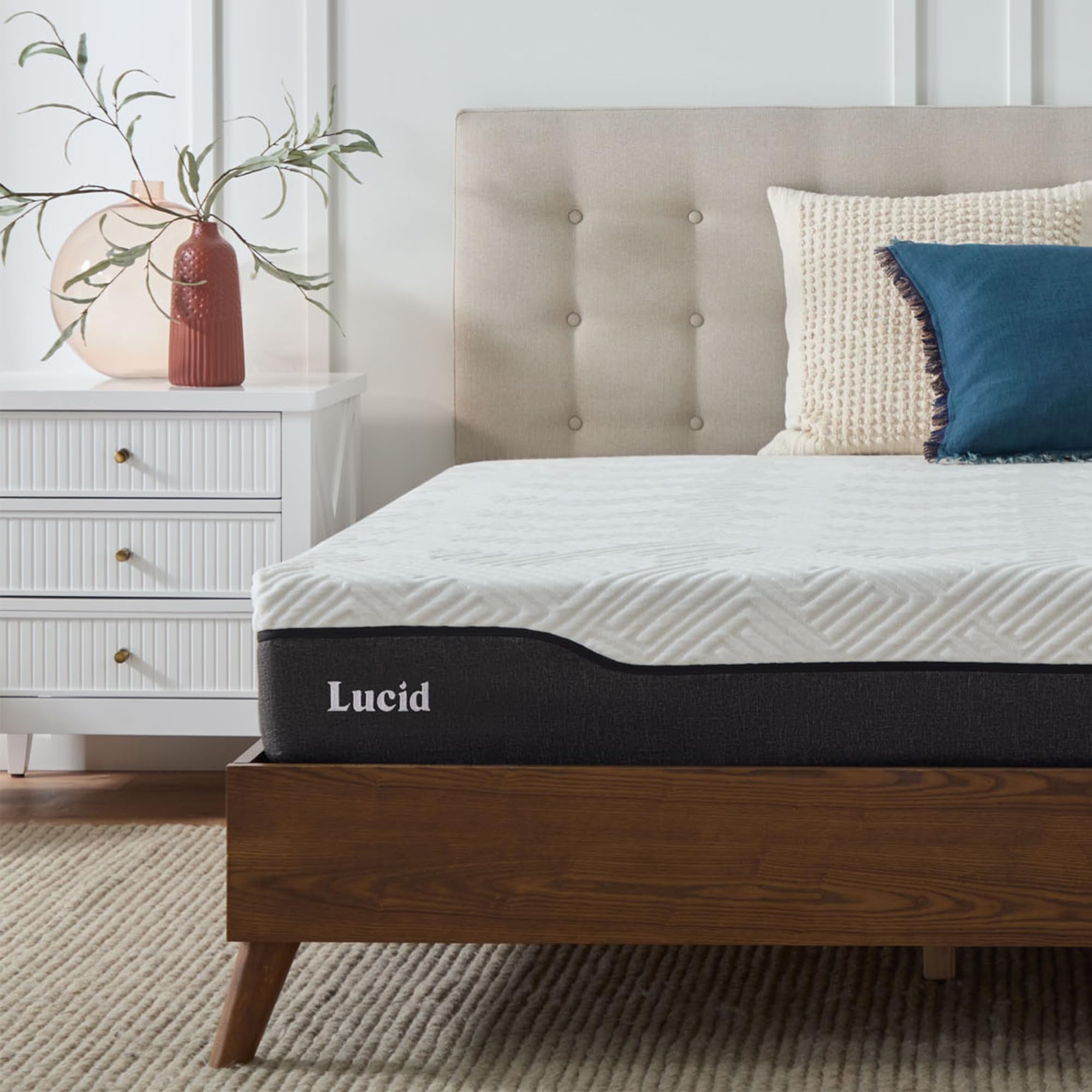 LUCID 10 Inch Queen Hybrid Mattress Bamboo Charcoal And Aloe Vera